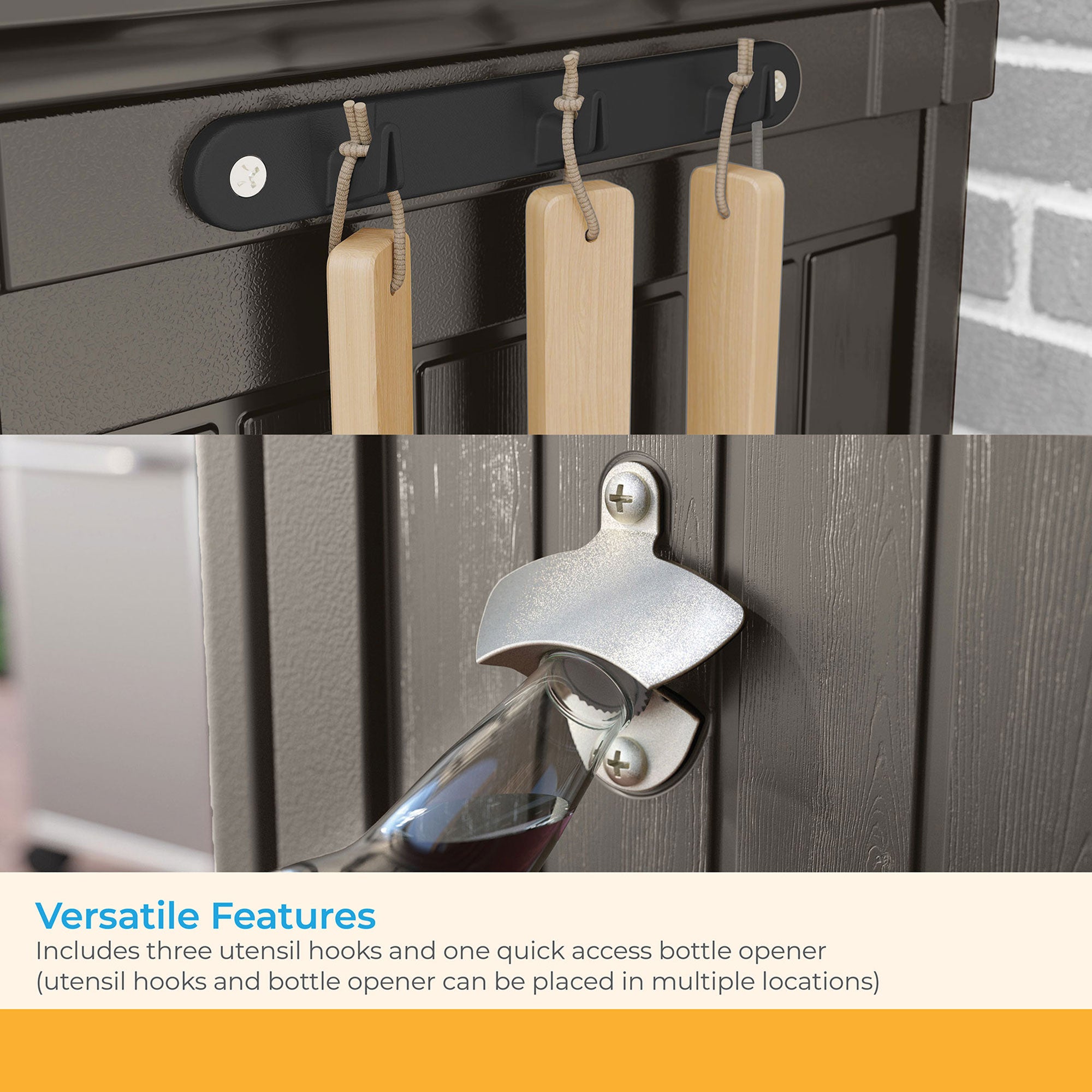 Suncast Patio Plastic Storage and Prep Station with Wicker Pattern, Stoney Gray - VMInnovations