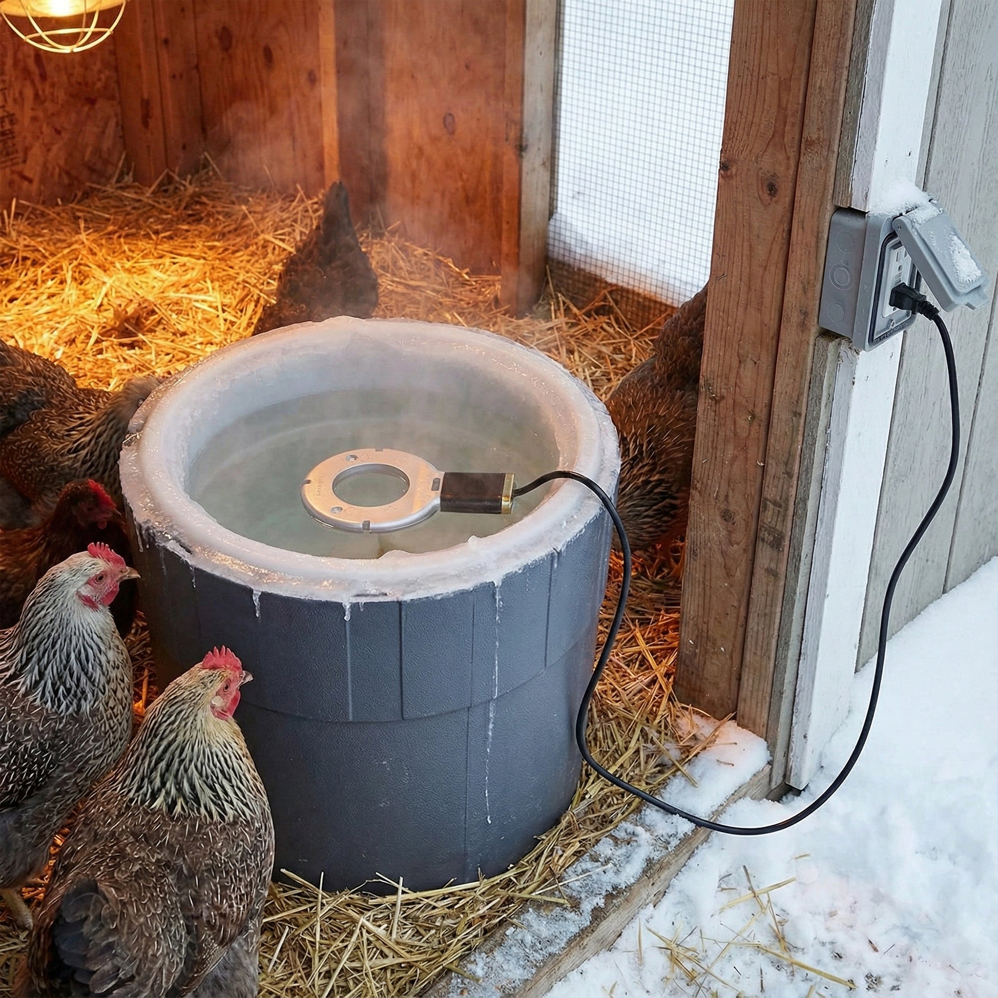 Farm Innovators Chicken Waterer De-Icer for Poultry Fountains, Silver and Black