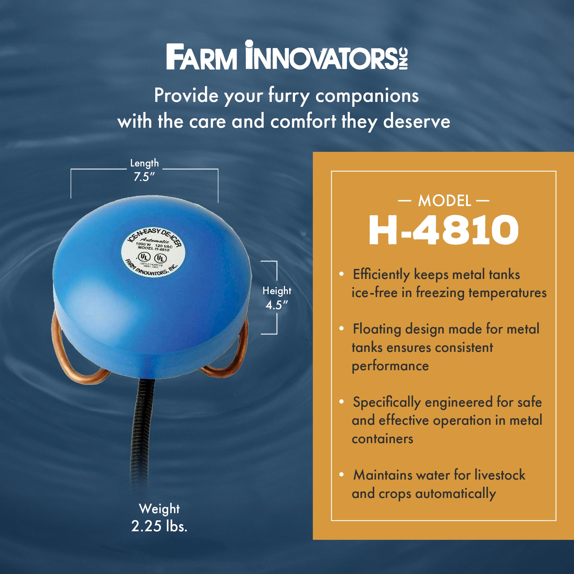Farm Innovators 1000 Watt Floating Tank De-Icer for Metal Tanks, Blue (Open Box)