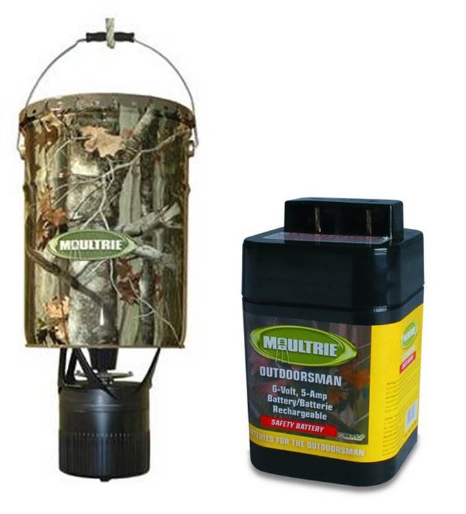 NEW! MOULTRIE MFH-EP 6.5 Gallon Econo Plus Hanging Deer Feeder + 6 Volt Battery