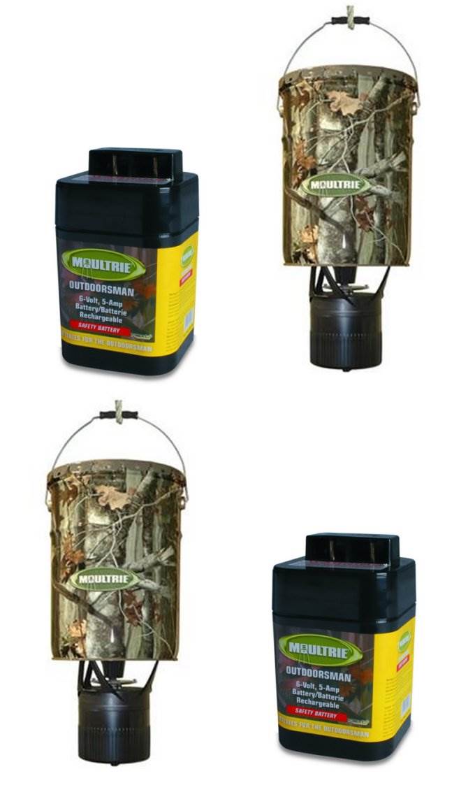 2 MOULTRIE MFH-EP 6.5 Gallon Econo Plus Hanging Deer Feeders + (2) 6V Batteries