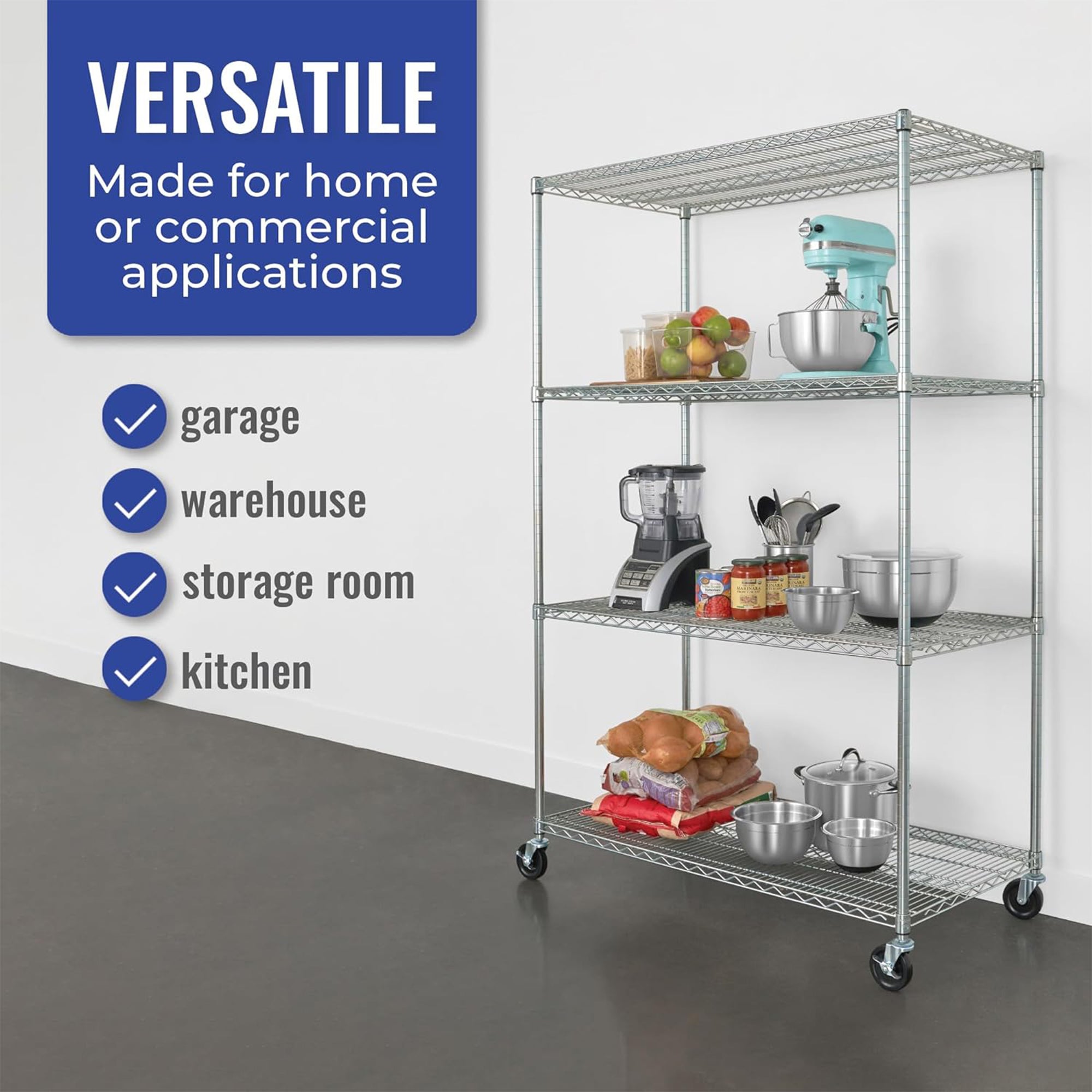 SafeRacks 4 Tiered Storage Shelves w/Heavy Duty Steel Wire Shelf, Silver (Used) - VMInnovations