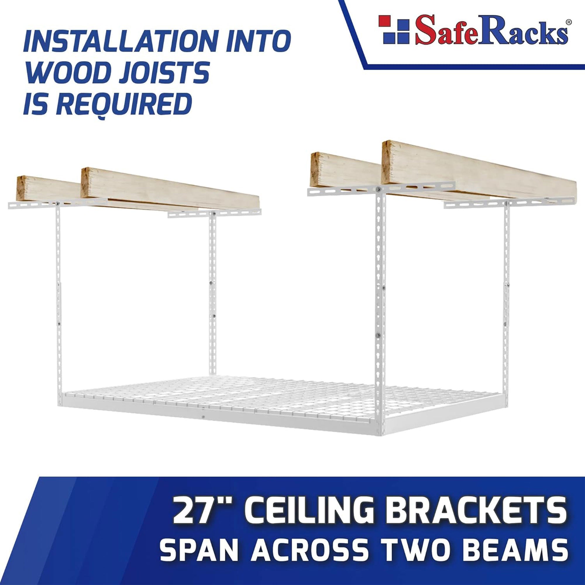 SafeRacks 4' x 6' Overhead Garage Storage Rack Holds Up to 500 Pounds, White