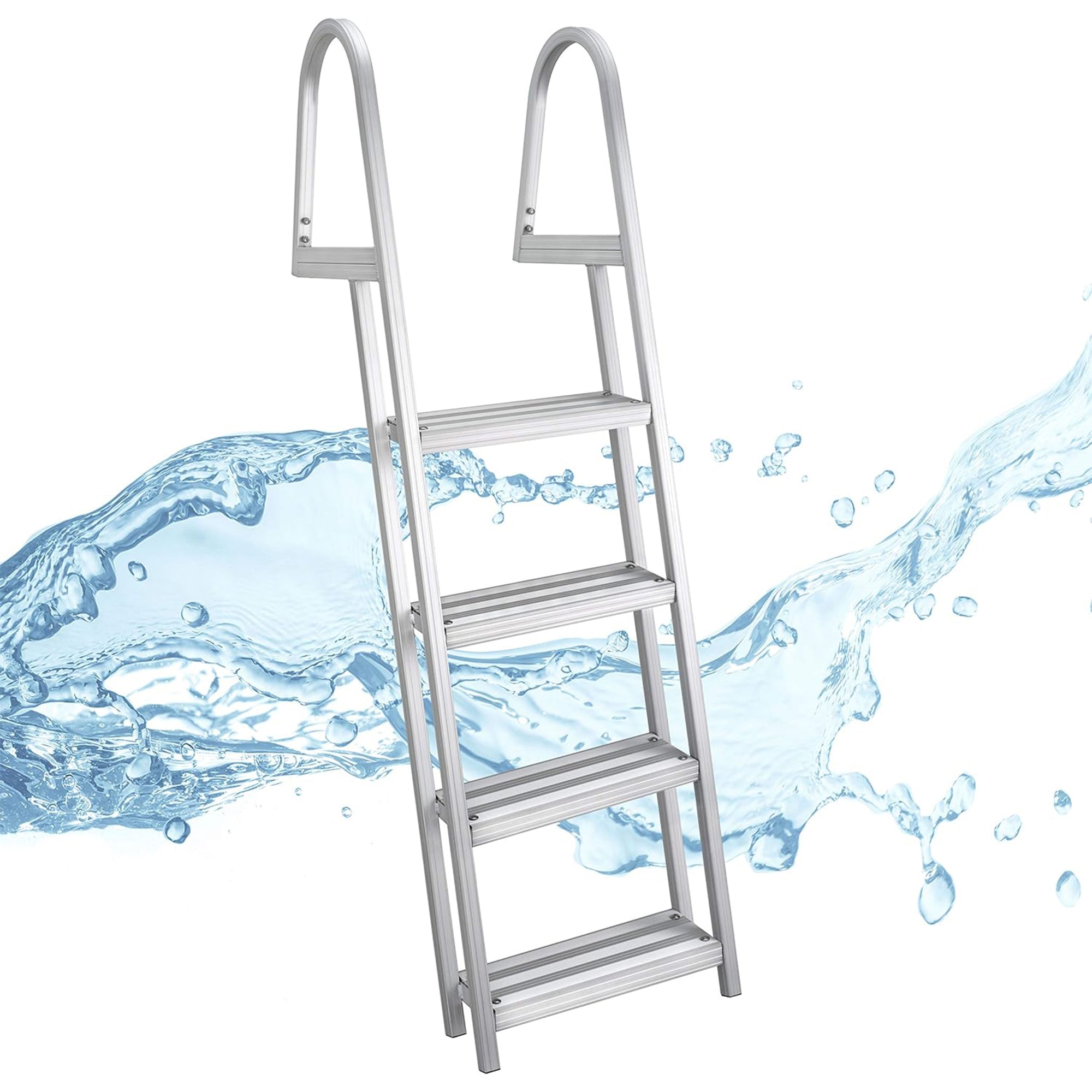 RecPro 4 Step Aluminum Pontoon Dock & Boat Boarding Ladder, Silver (Open Box) - VMInnovations