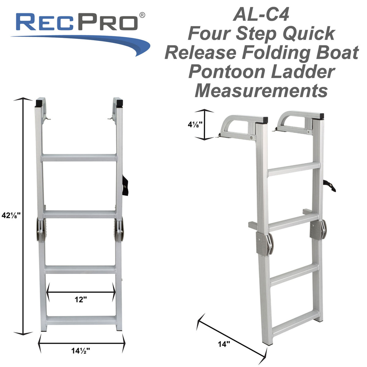 RecPro Compact Space Saving Aluminum Quick Release 4-Step Pontoon Ladder (Used)