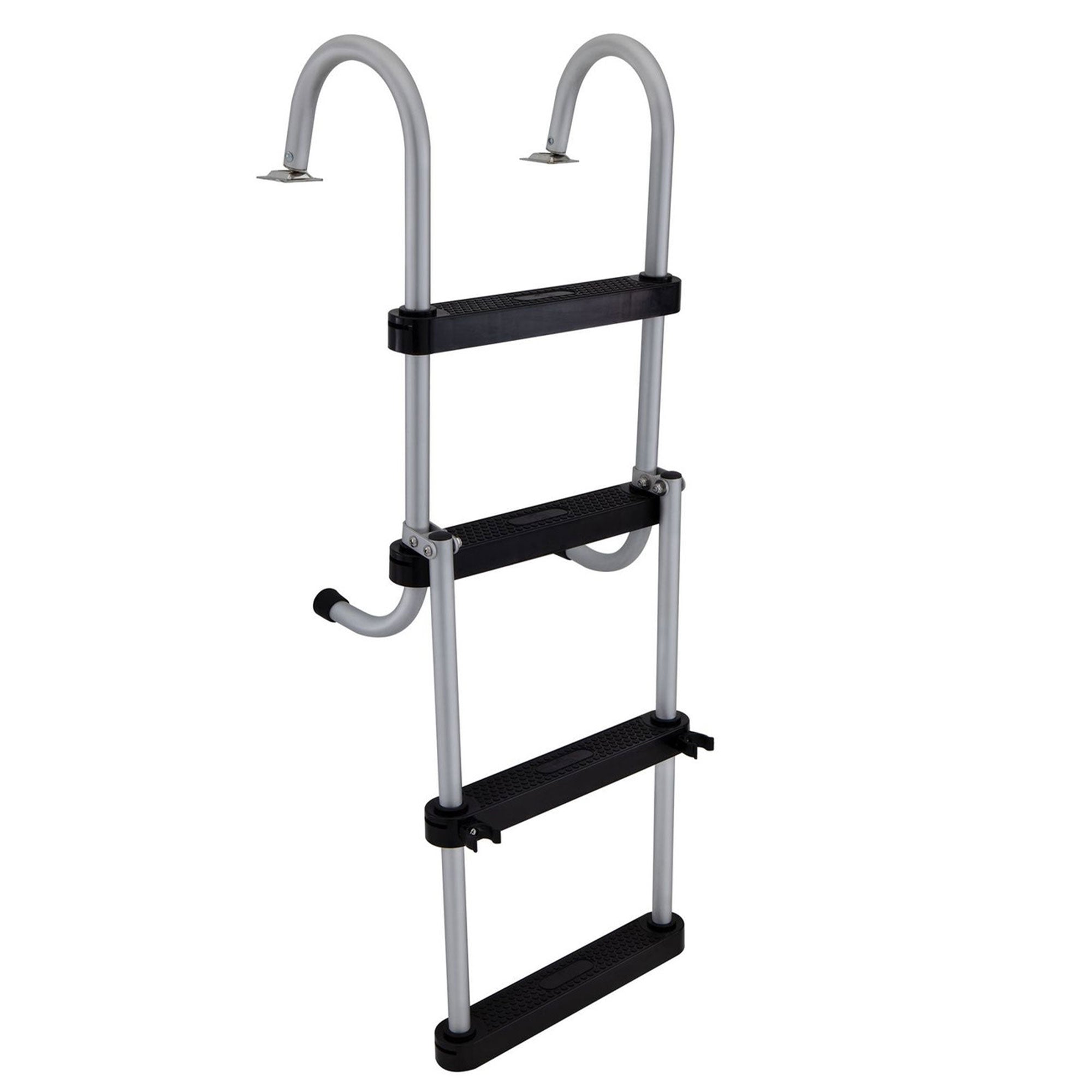 RecPro Compact Space Saving Aluminum 4-Step Pontoon Boat Ladder w/Plastic Steps - VMInnovations