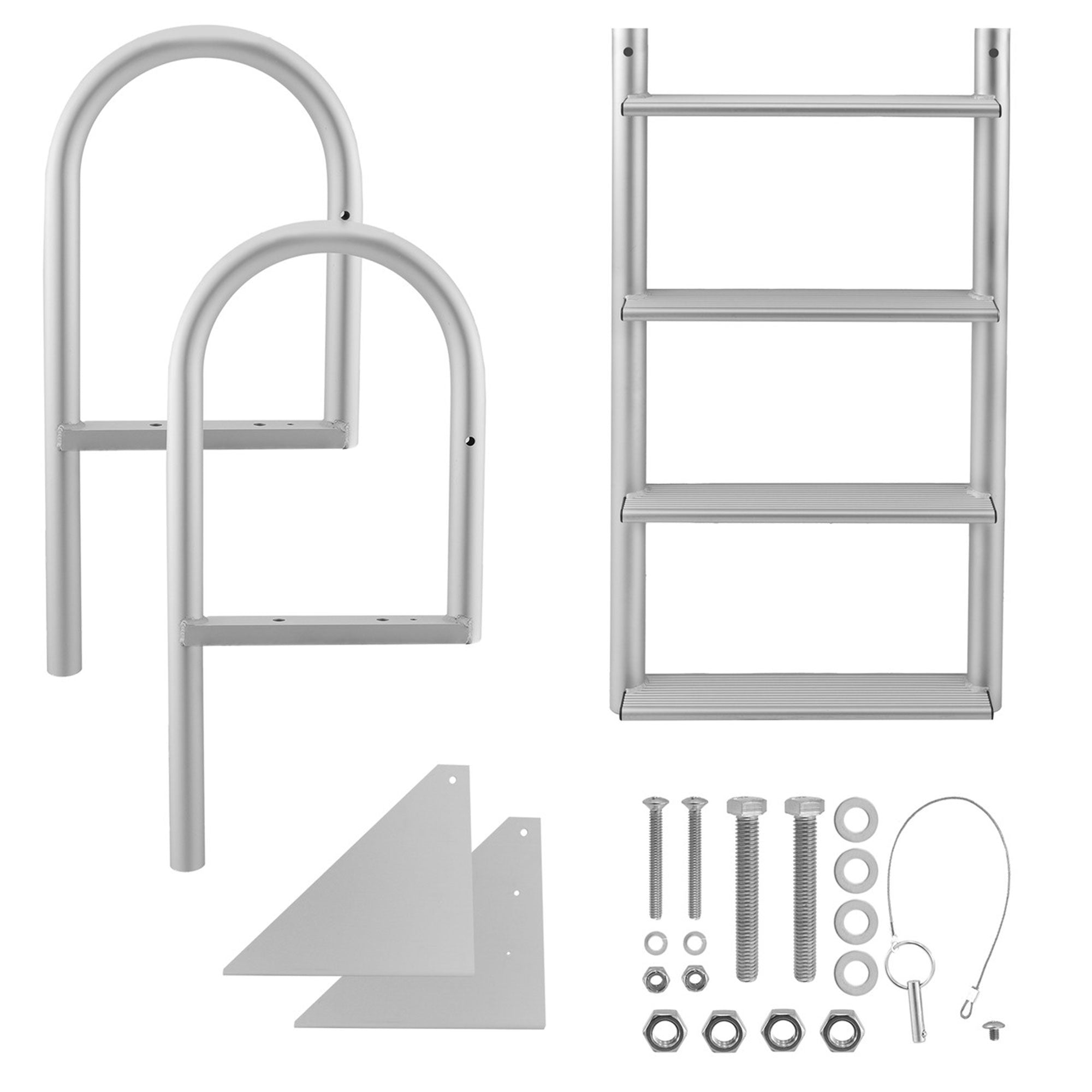 RecPro 4 Step Aluminum Marine Grade Dock Pier Flip Up Ladder, Silver (Open Box) - VMInnovations