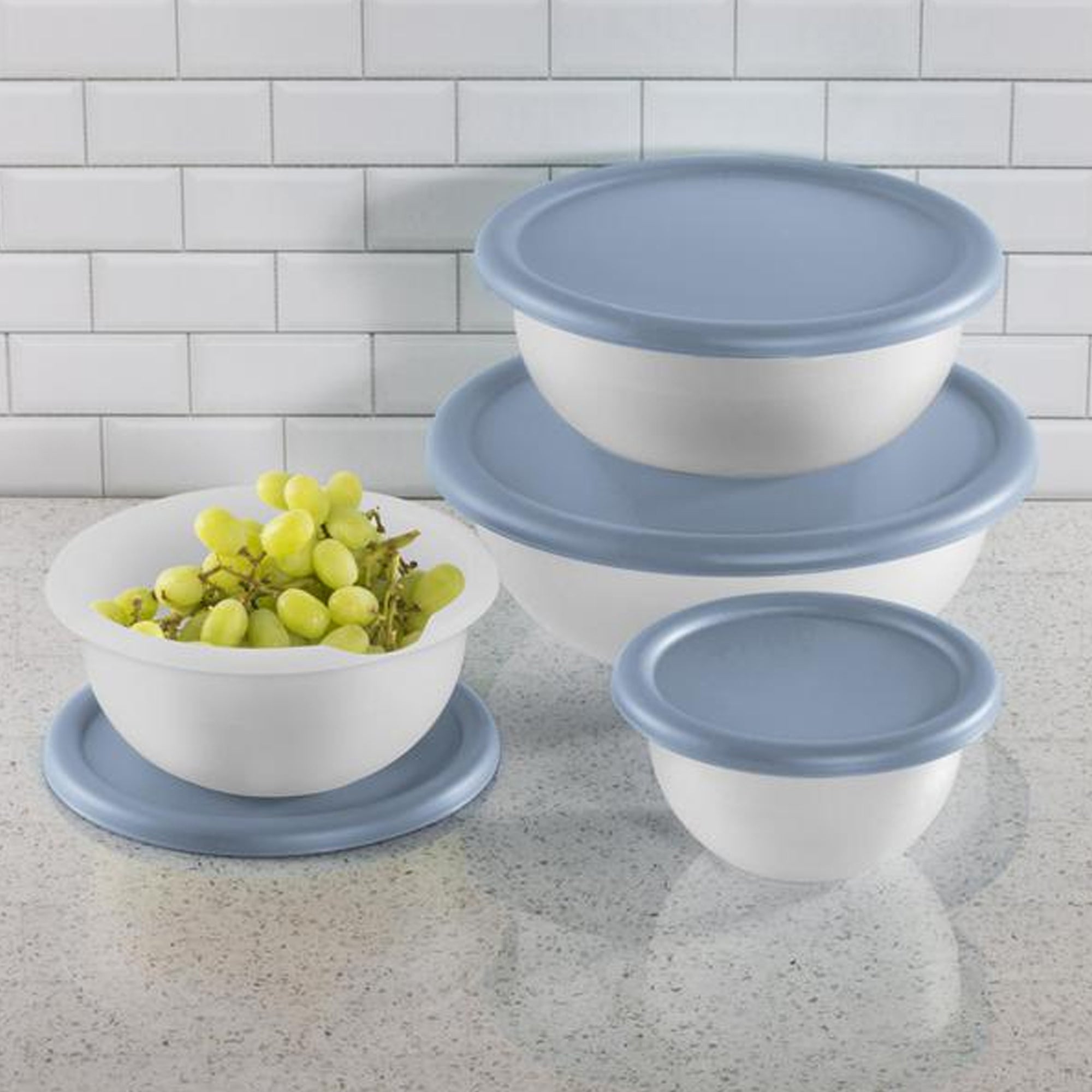 Sterilite Nesting Mixing Covered Bowl Set with Lids, Washed Blue, (Set of 6) - VMInnovations