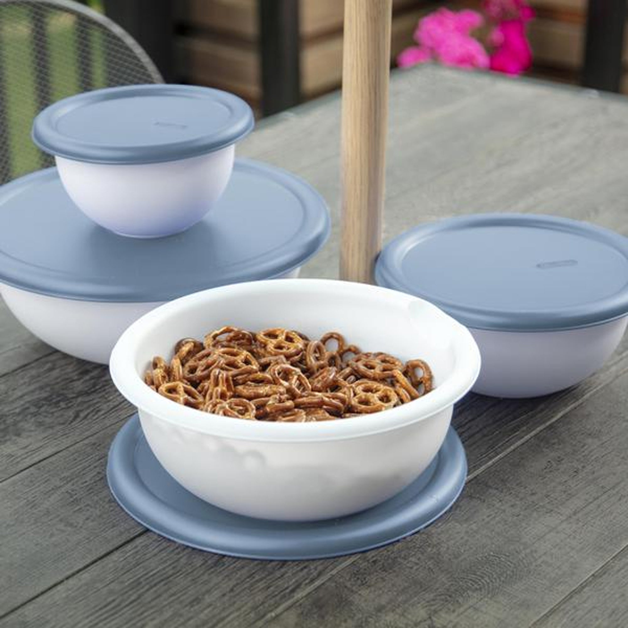 Sterilite Nesting Mixing Covered Bowl Set with Lids, Washed Blue (Set of 12) - VMInnovations