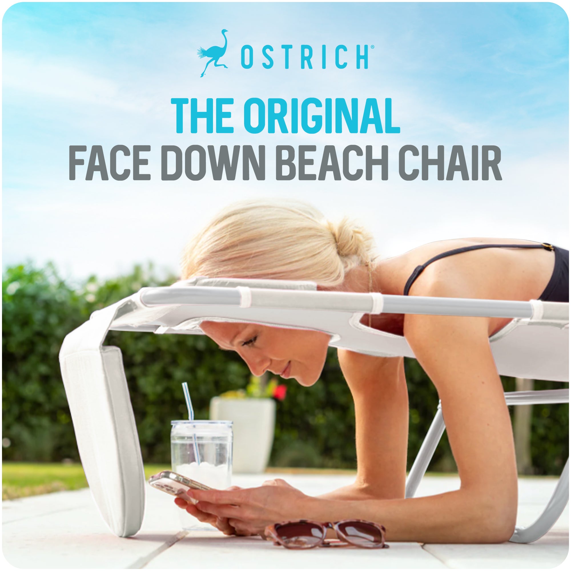Ostrich Lounge Versatile Facedown Beach Camping Pool Tanning Chair, White (Used) - VMInnovations