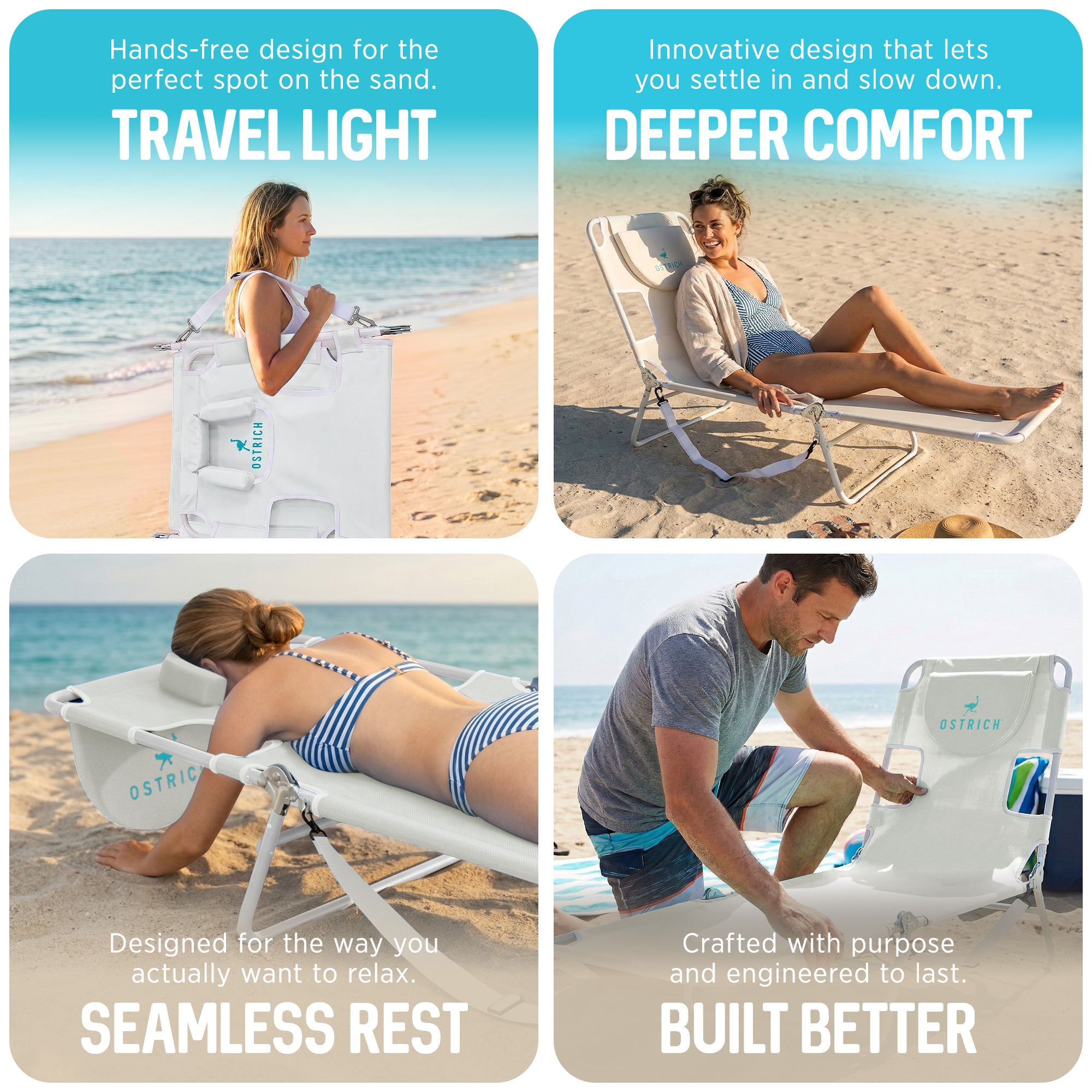 Ostrich The Original Chaise Lounge, Facedown Beach Pool Tanning Chair, White