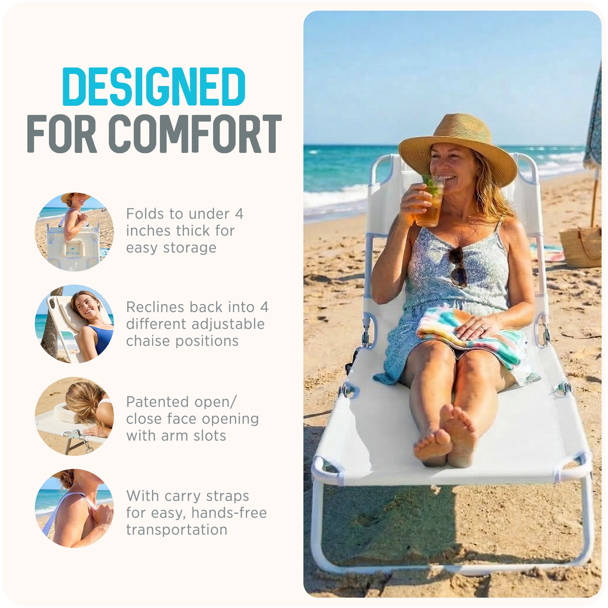 Ostrich The Original Chaise Lounge Portable Beach Chair & Custom Fitted Towel - VMInnovations