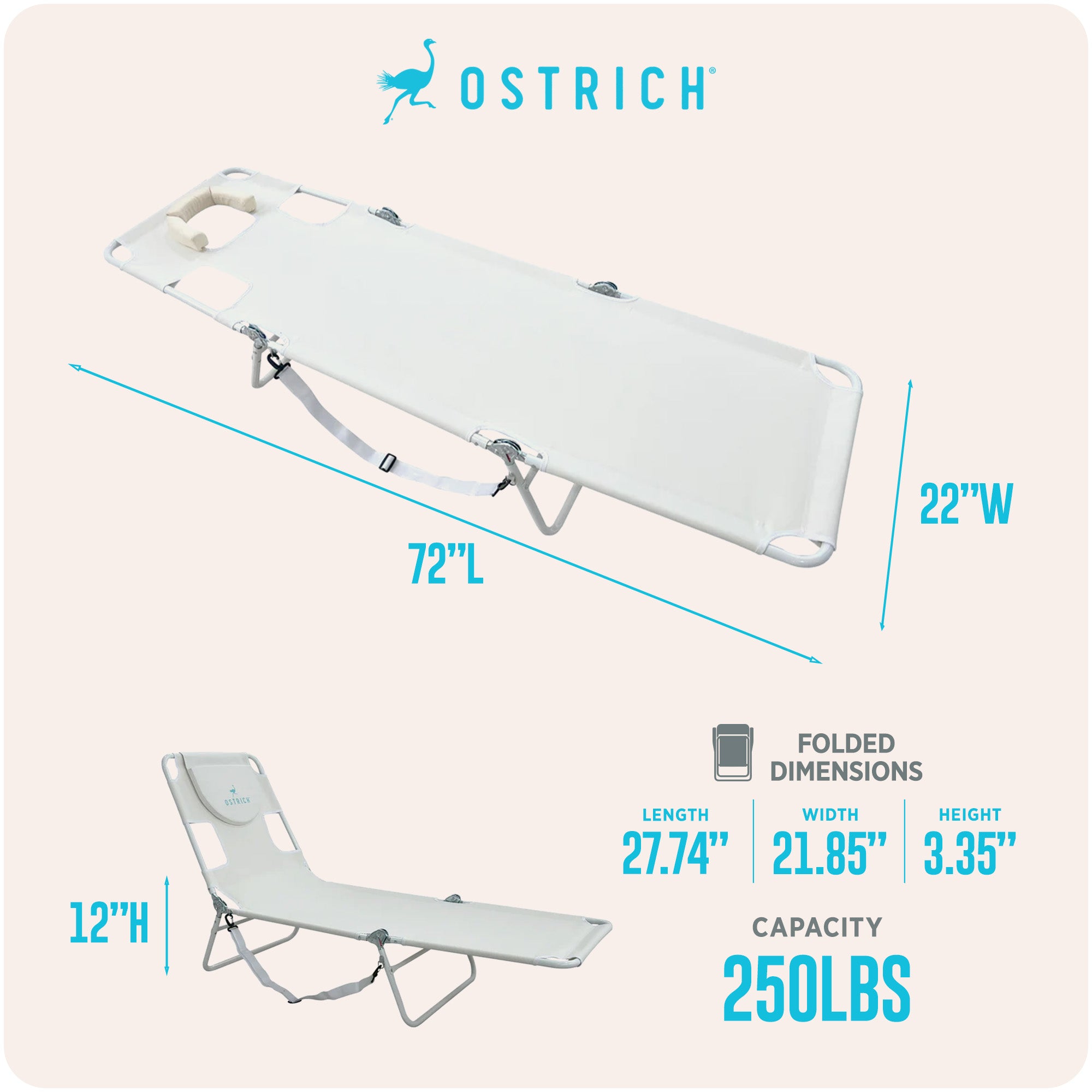Ostrich The Original Chaise Lounge Portable Beach Chair & Custom Fitted Towel - VMInnovations