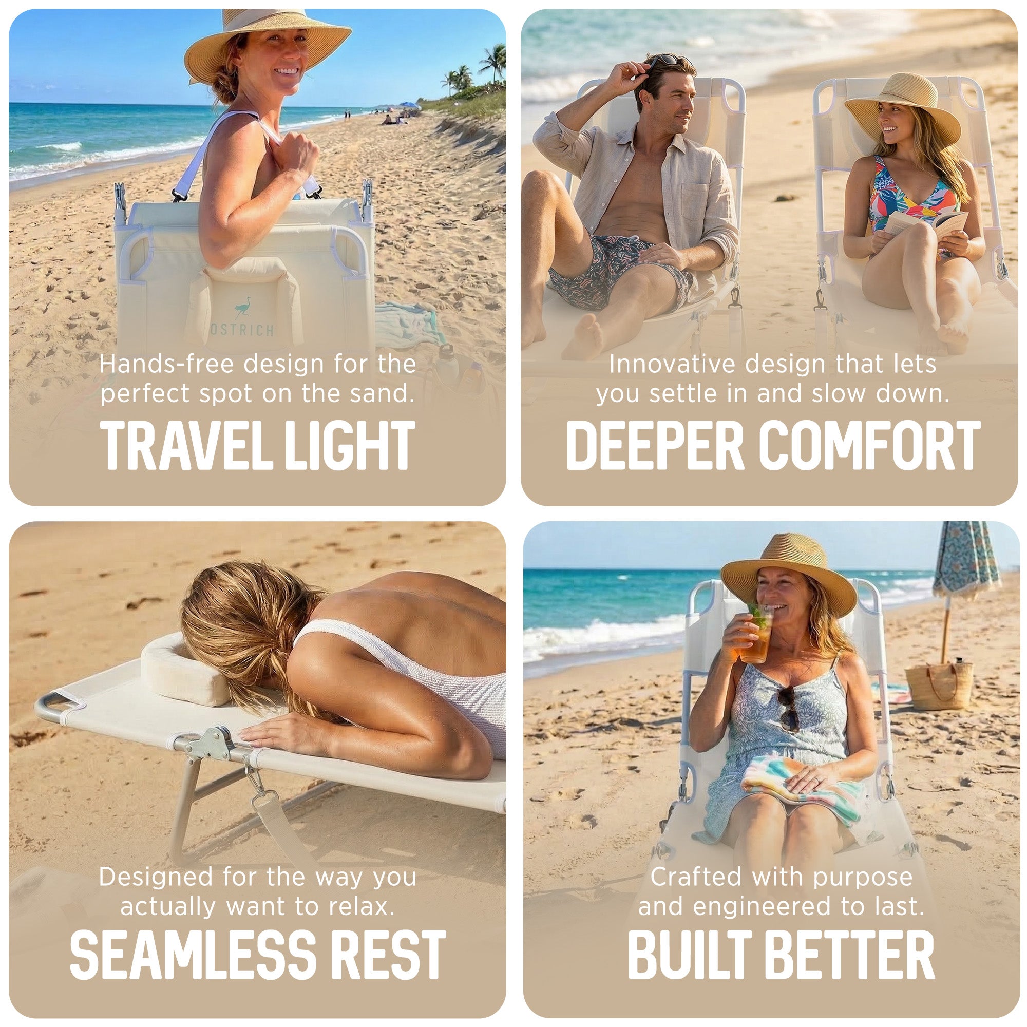 Ostrich The Original Chaise Lounge Portable Beach Chair & Custom Fitted Towel - VMInnovations