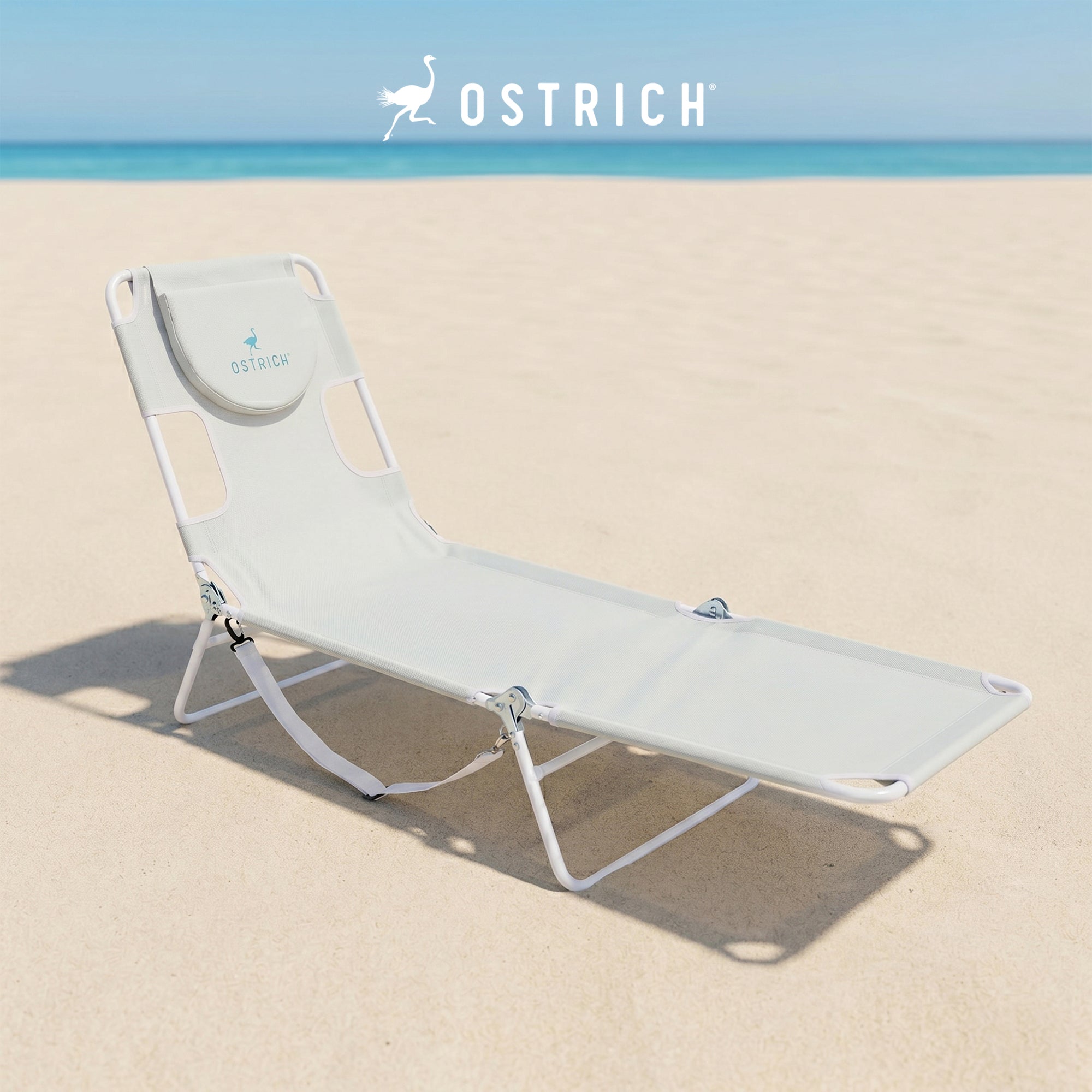 Ostrich The Original Chaise Lounge, Facedown Beach Pool Tanning Chair, White