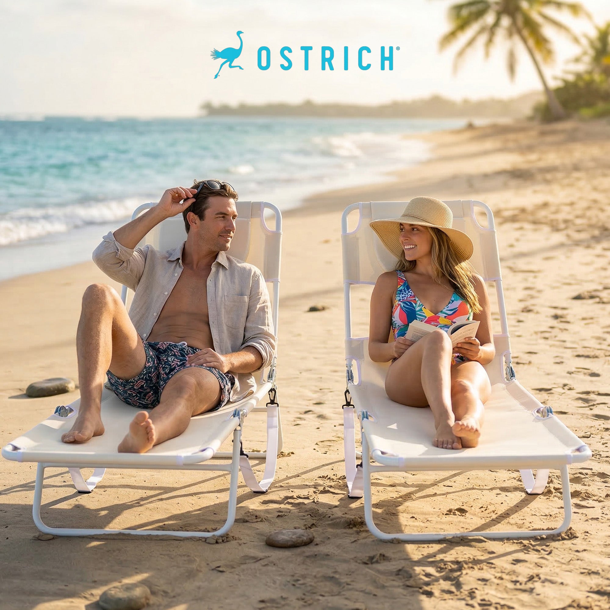 Ostrich The Original Chaise Lounge Portable Beach Chair & Custom Fitted Towel - VMInnovations