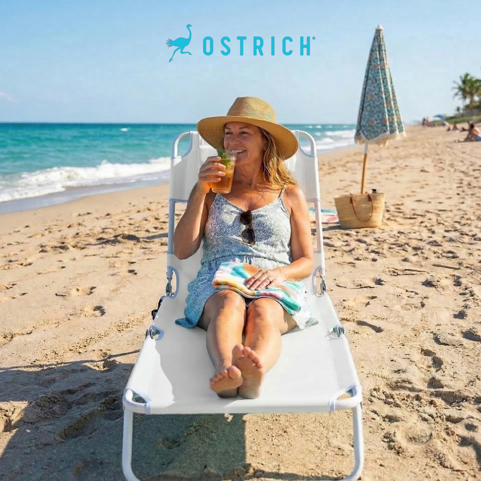 Ostrich The Original Chaise Lounge Portable Beach Chair & Custom Fitted Towel - VMInnovations