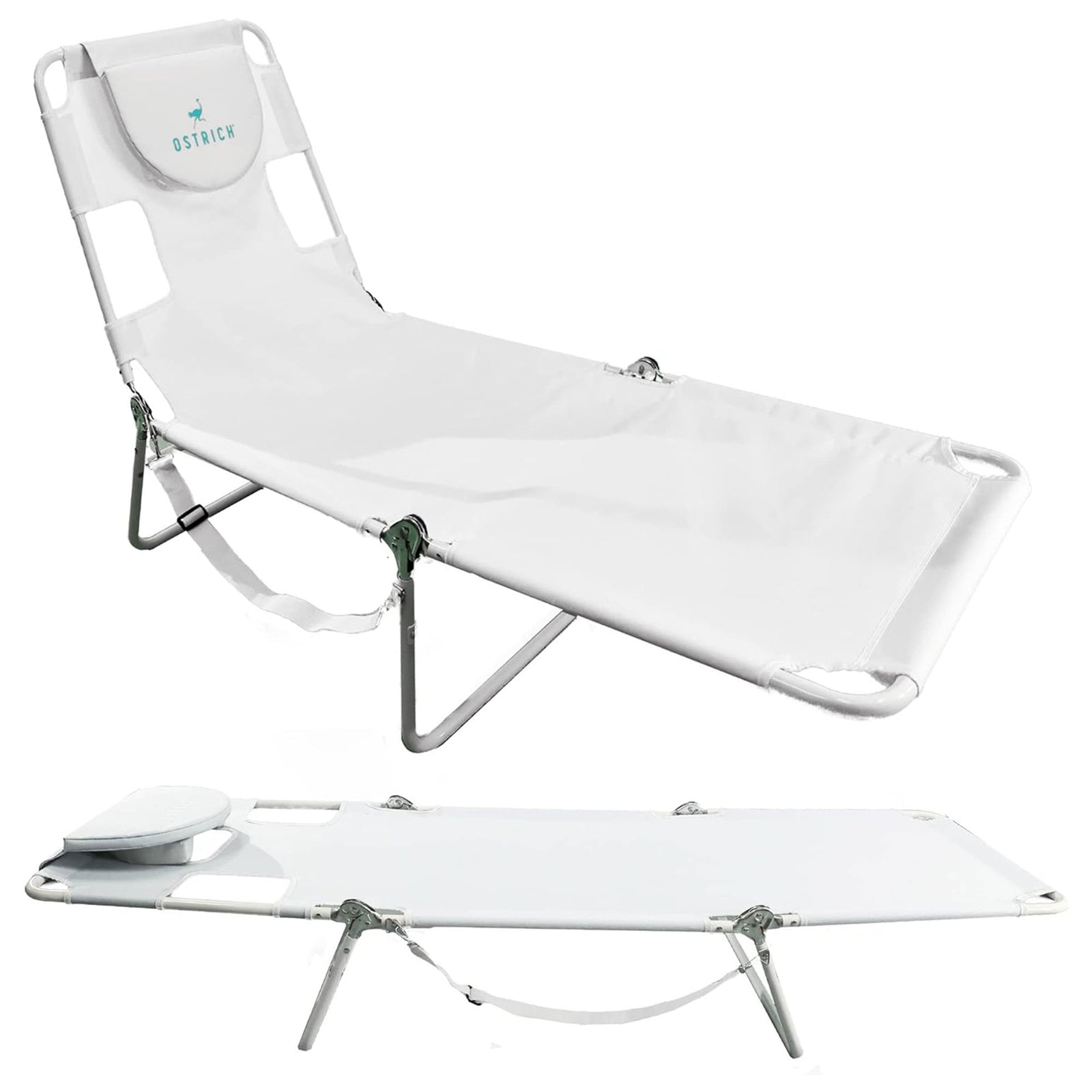 Ostrich Chaise Lounge Versatile Facedown Beach Camping Pool Tanning Chair, White - VMInnovations