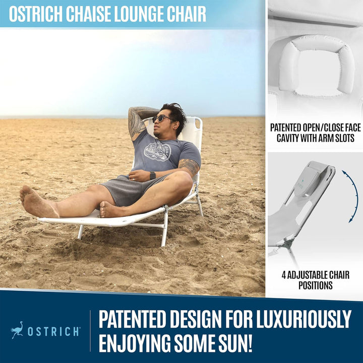 Ostrich Chaise Lounge Versatile Facedown Beach Camping Pool Tanning Chair, White - VMInnovations