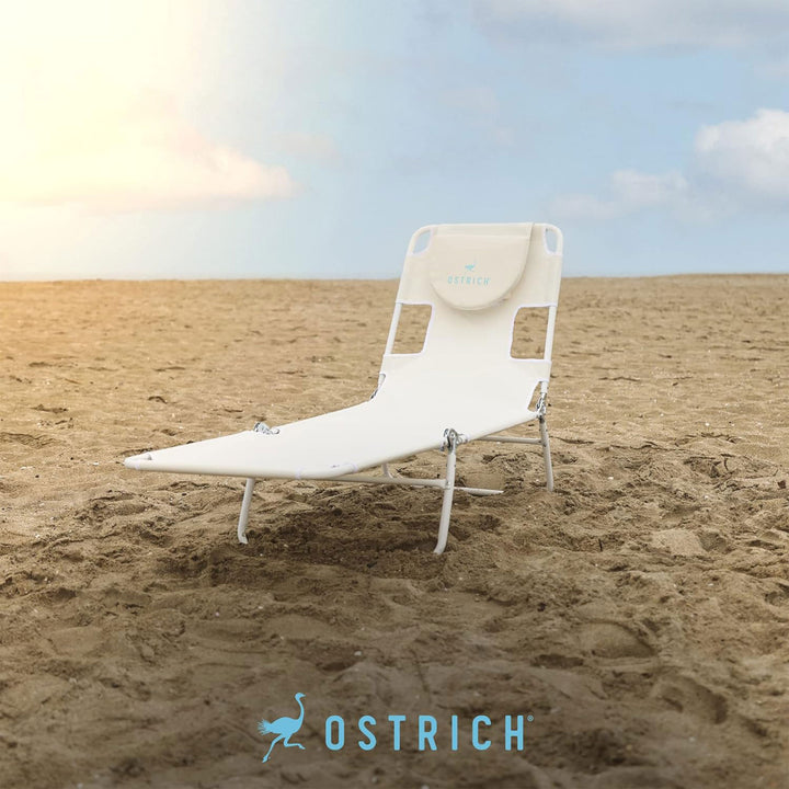 Ostrich Chaise Lounge Versatile Facedown Beach Camping Pool Tanning Chair, White - VMInnovations