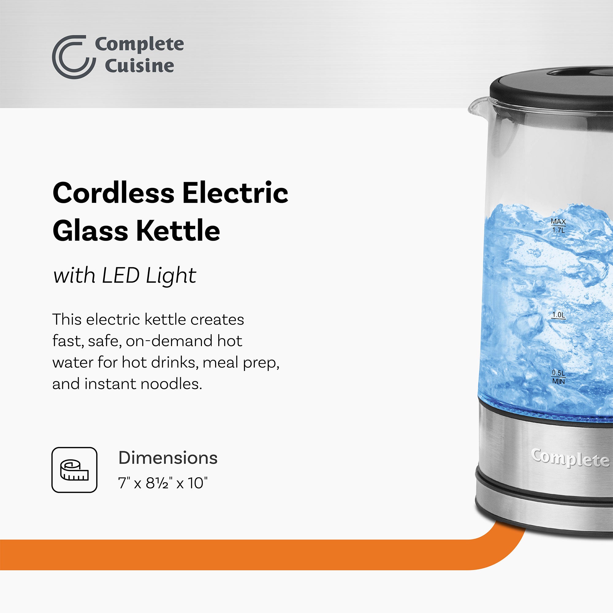 Complete Cuisine CC-EK-1000 Standard Electric Tea Kettle, 1.7 Liters (Open Box) - VMInnovations