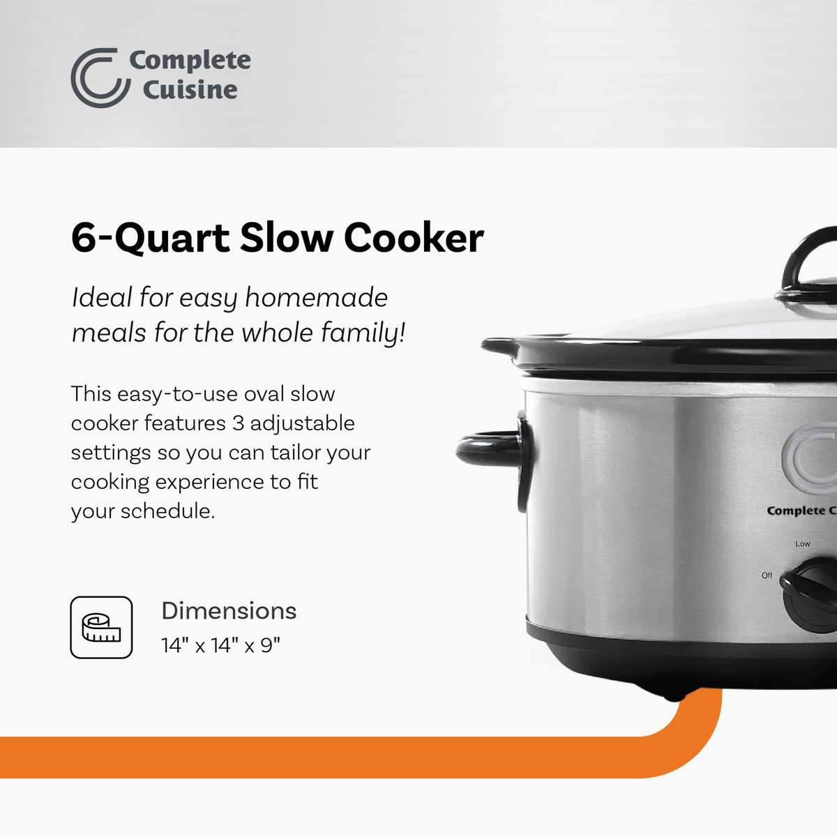 Complete Cuisine CC-SL-6000-SS 6-Quart Oval Stainless-Steel Slow Cooker - VMInnovations