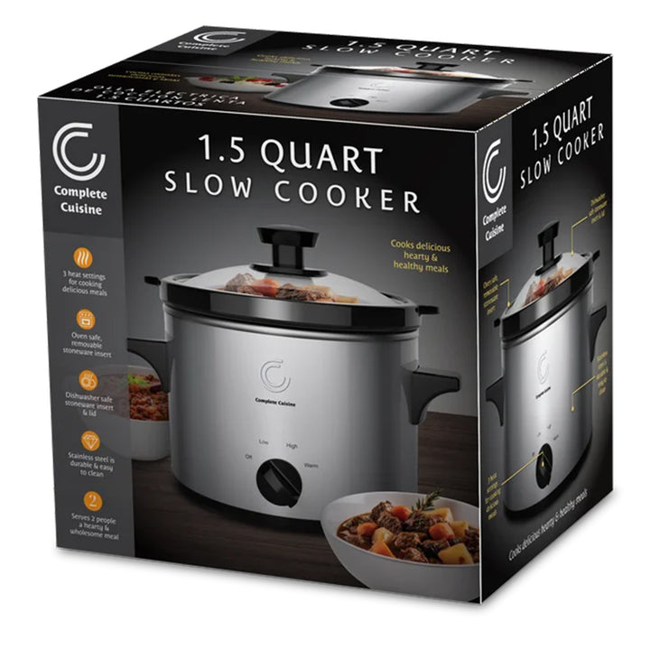 Complete Cuisine CC-1500-SL 1 1/2-Quart Round Stainless-Steel Slow Cooker - VMInnovations
