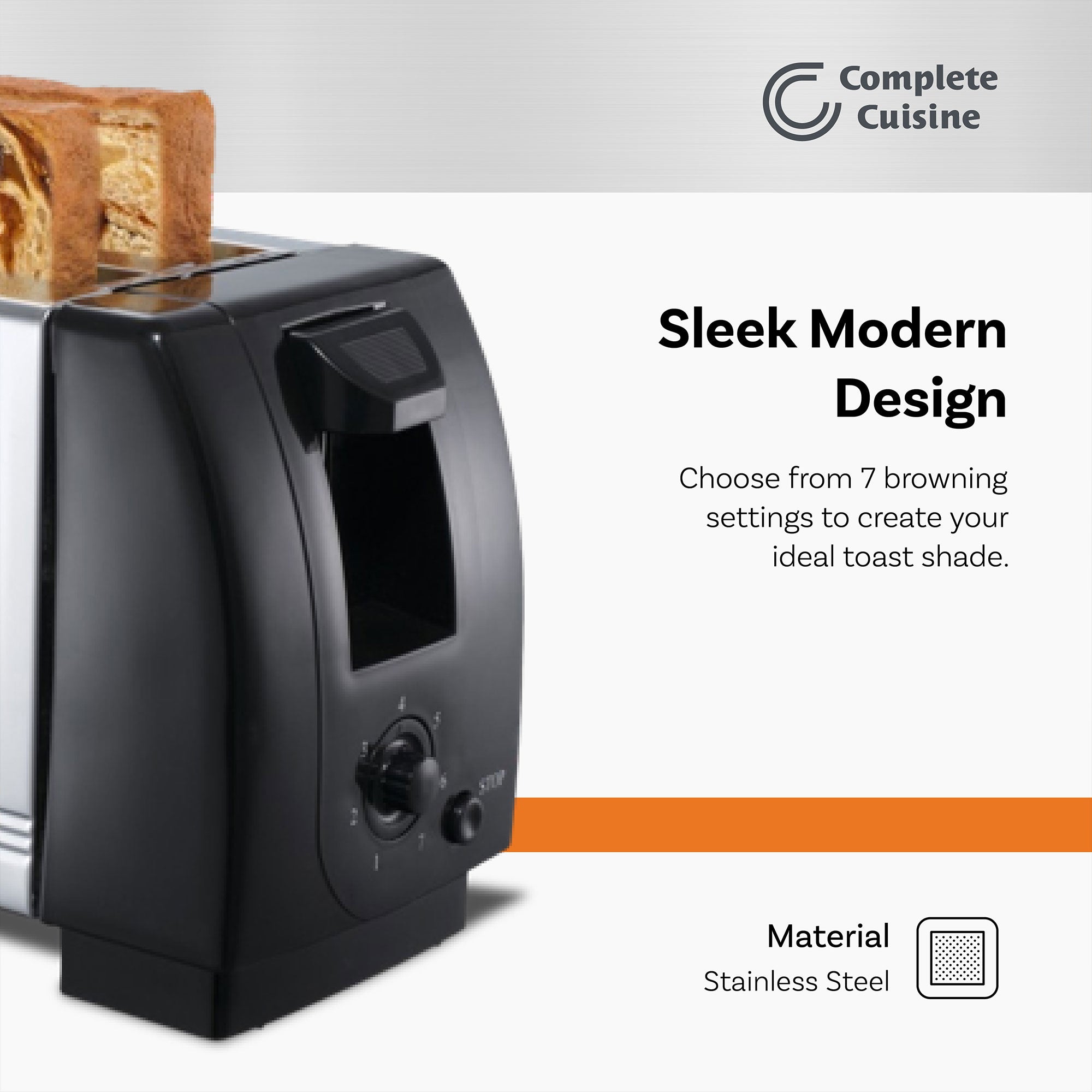 Complete Cuisine CC-TST2000 Compact 2-Slice Toaster, Black