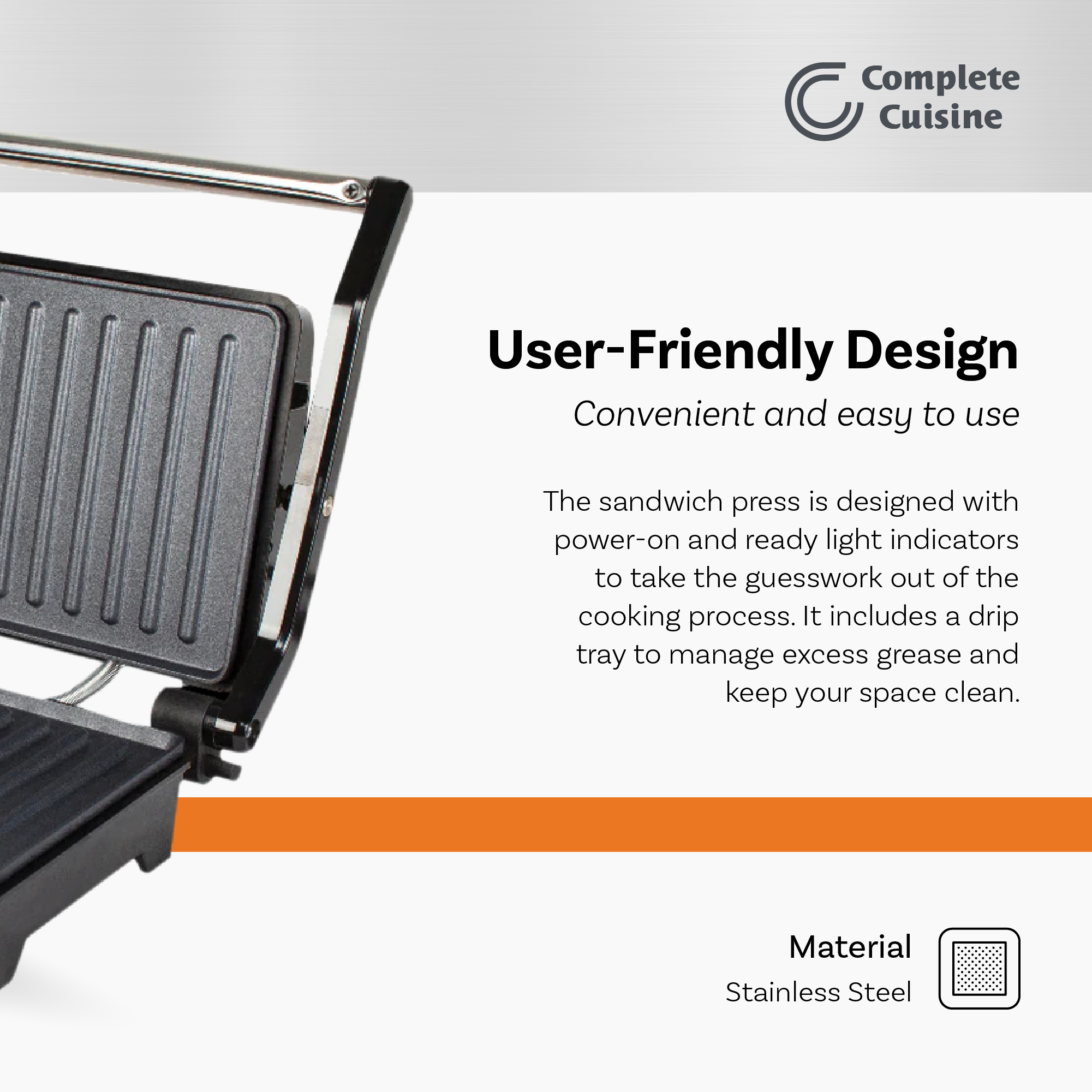 Complete Cuisine CC-PN1200 Nonstick Panini Maker Sandwich Press (Open Box) - VMInnovations