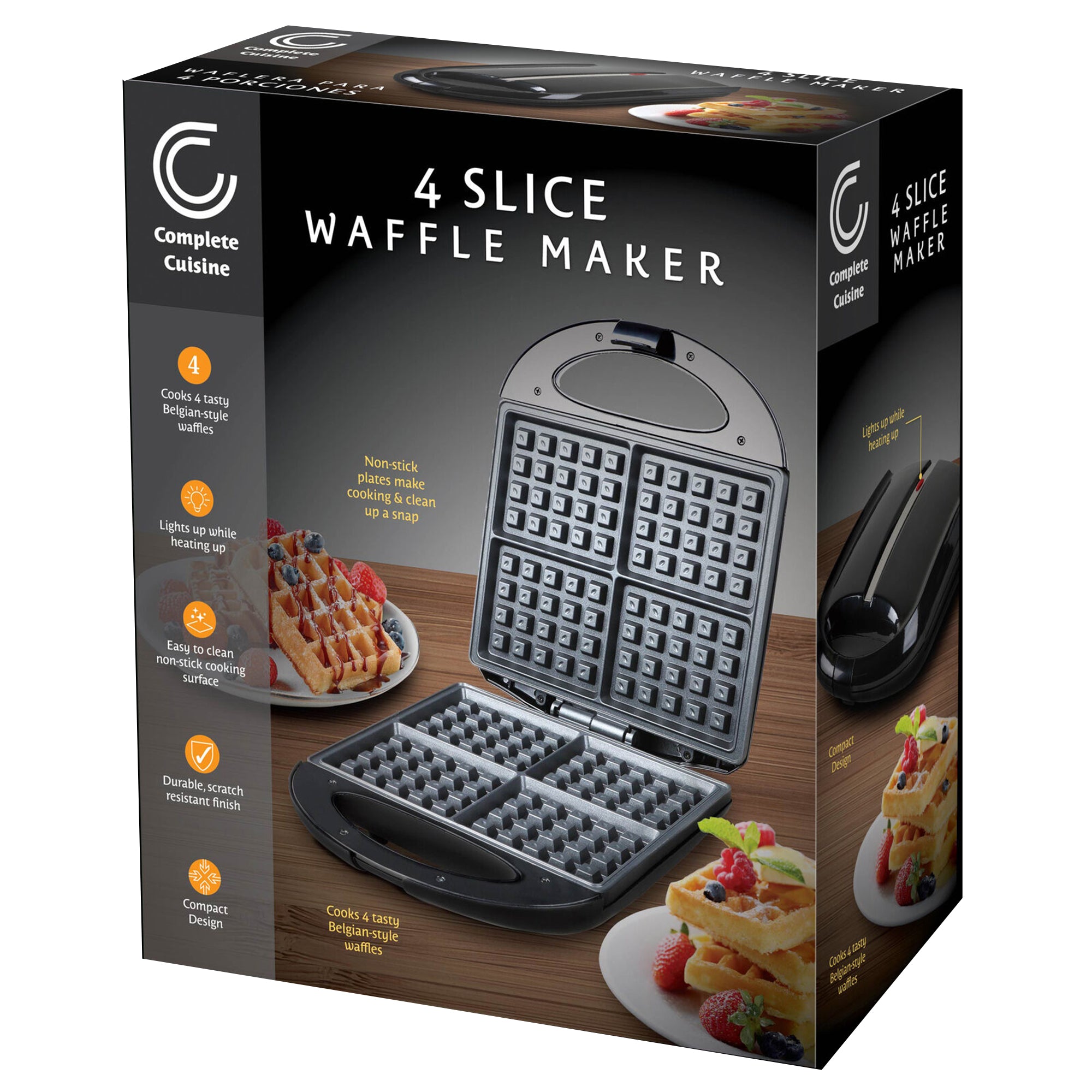 Complete Cuisine CC-WF4400-BK 4-Slice Electric Waffle Maker, Black (Open Box) - VMInnovations