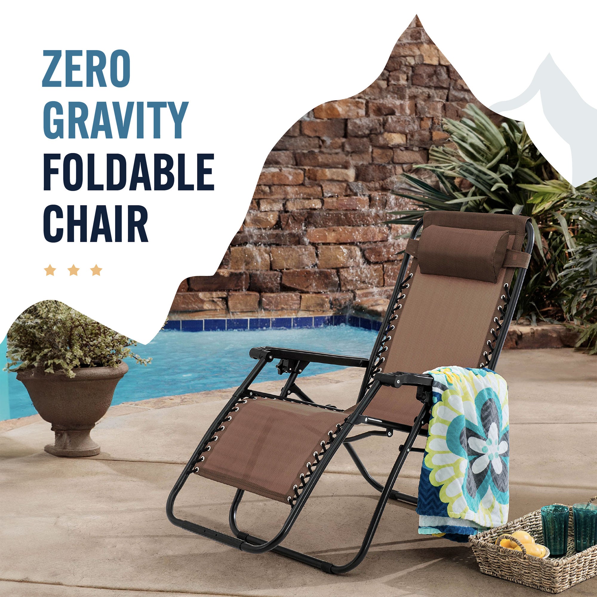 Trappers Peak Adjustable Zero-Gravity Folding Chairs, Set of 2, Brown - VMInnovations