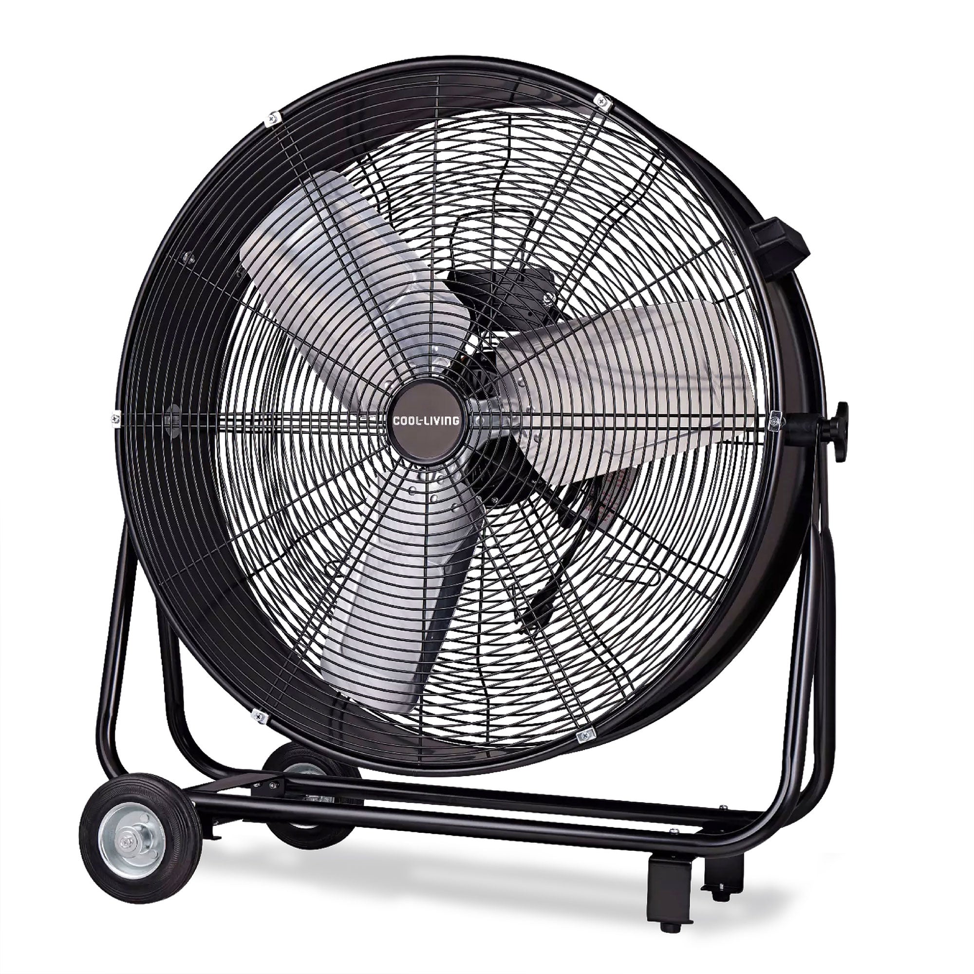 Cool-Living CL-60B-BLK Portable 24-Inch 2-Speed Tilting Drum Fan w/Wheels, Black - VMInnovations