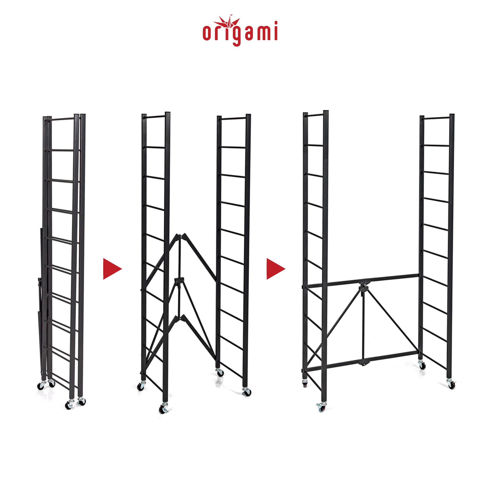Origami R2 Series Folding Steel Storage Rack w/Adjustable Shelves, Black (Used) - VMInnovations