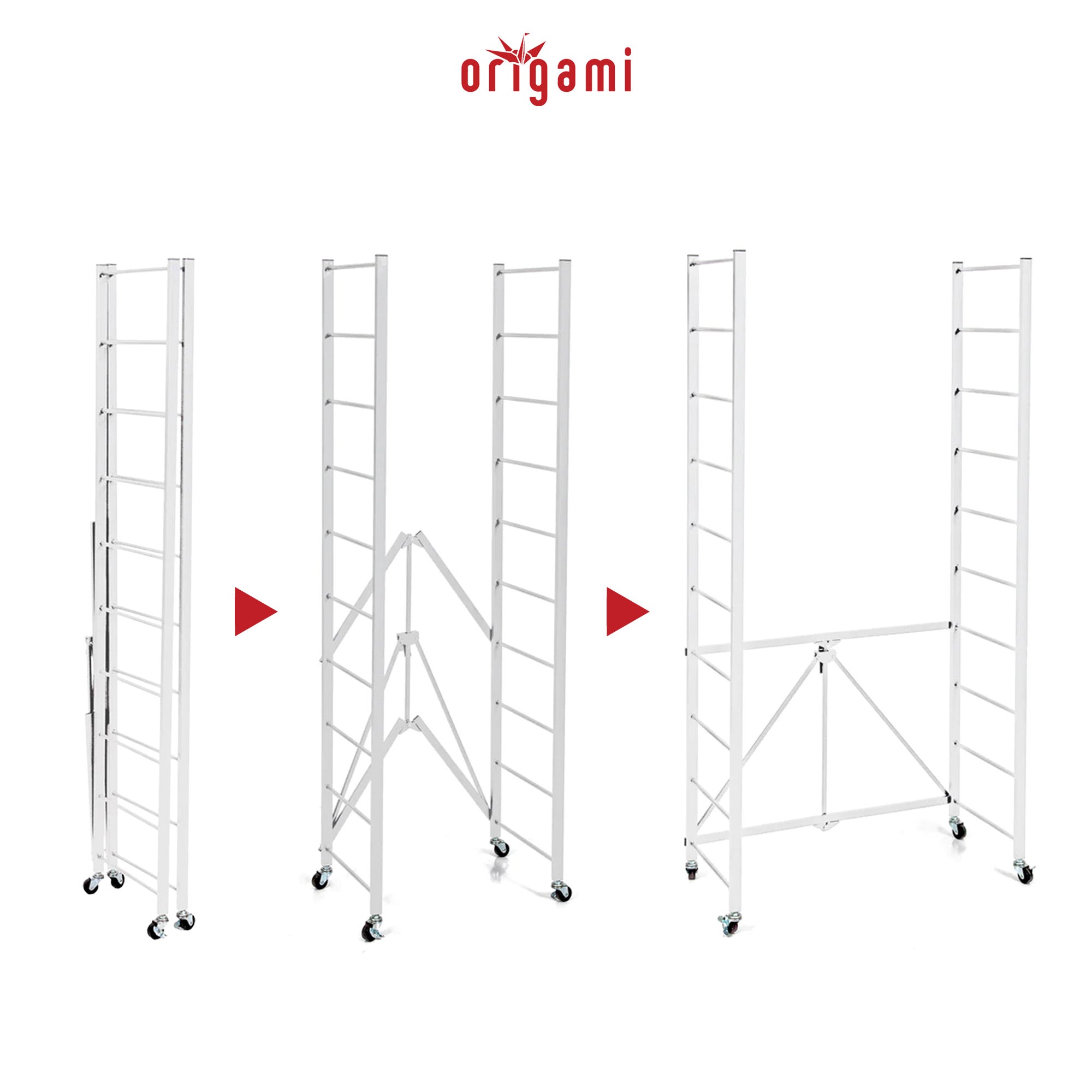 Origami R2 Series Folding Steel Storage Rack with Adjustable Shelves, White - VMInnovations
