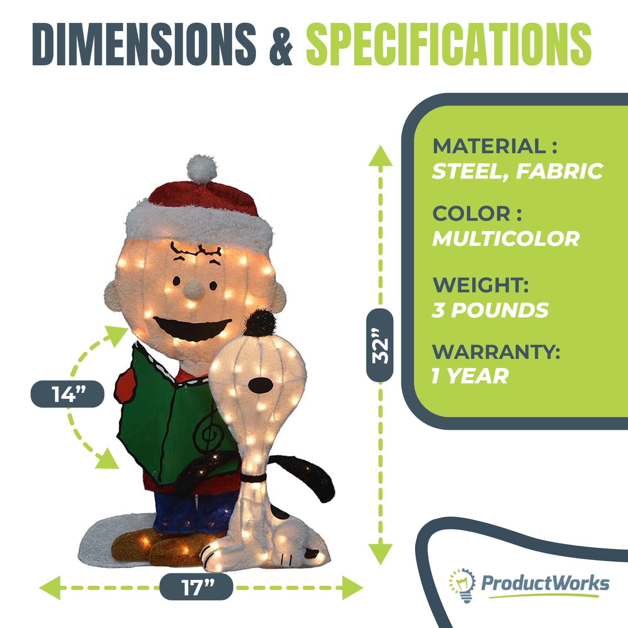 ProductWorks Peanuts 32" Charlie Brown and Snoopy Pre-Lit Christmas Yard Decor - VMInnovations