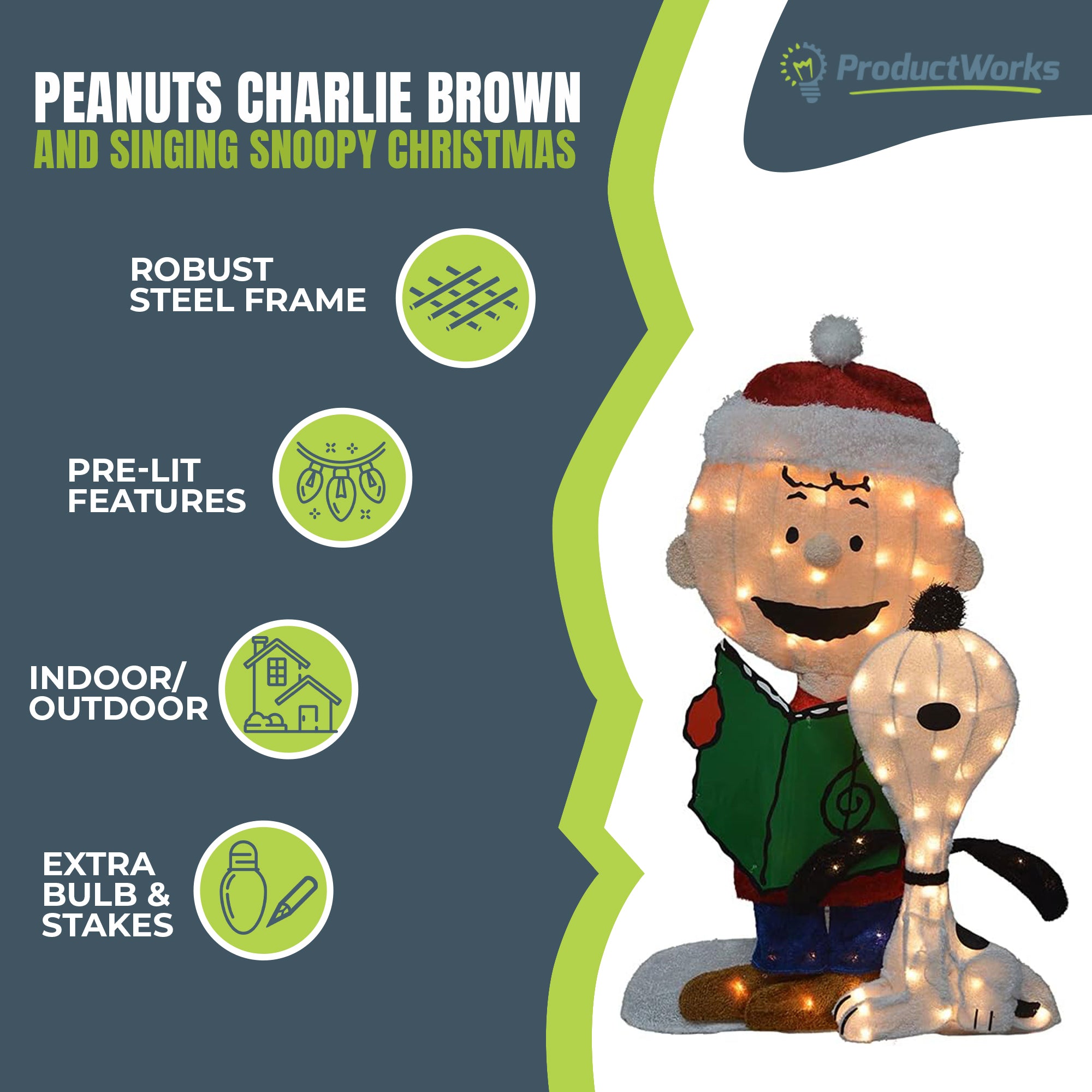 ProductWorks Peanuts 32" Charlie Brown and Snoopy Pre-Lit Christmas Yard Decor - VMInnovations