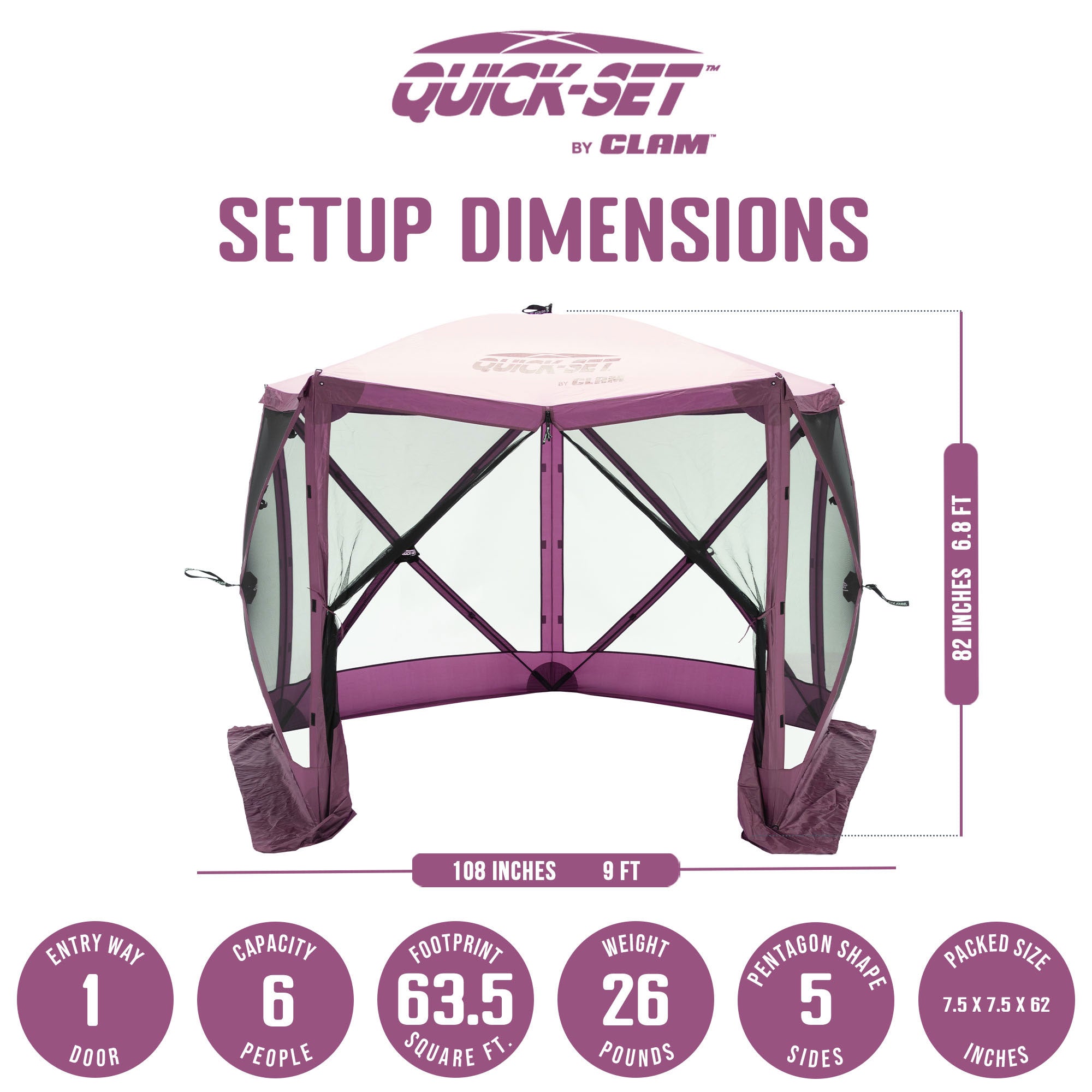 CLAM Quick Set Venture 9x9 Ft Shelter + CLAM Quick Set Tent, Plum (2 Pack) - VMInnovations