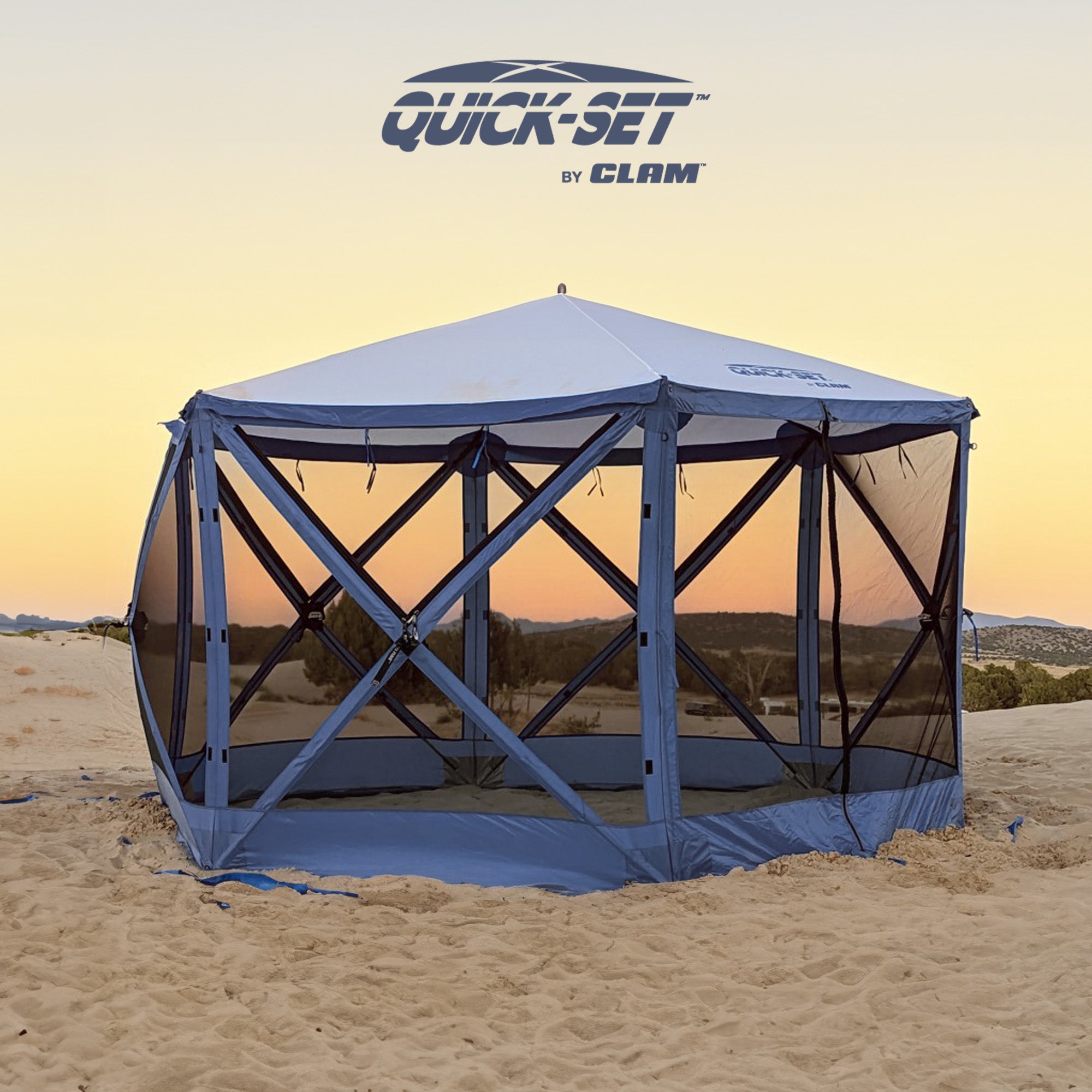 CLAM Quick Set Escape Canopy, Blue + Clam Quick Set Screen Hub, Blue (2 Pack) - VMInnovations
