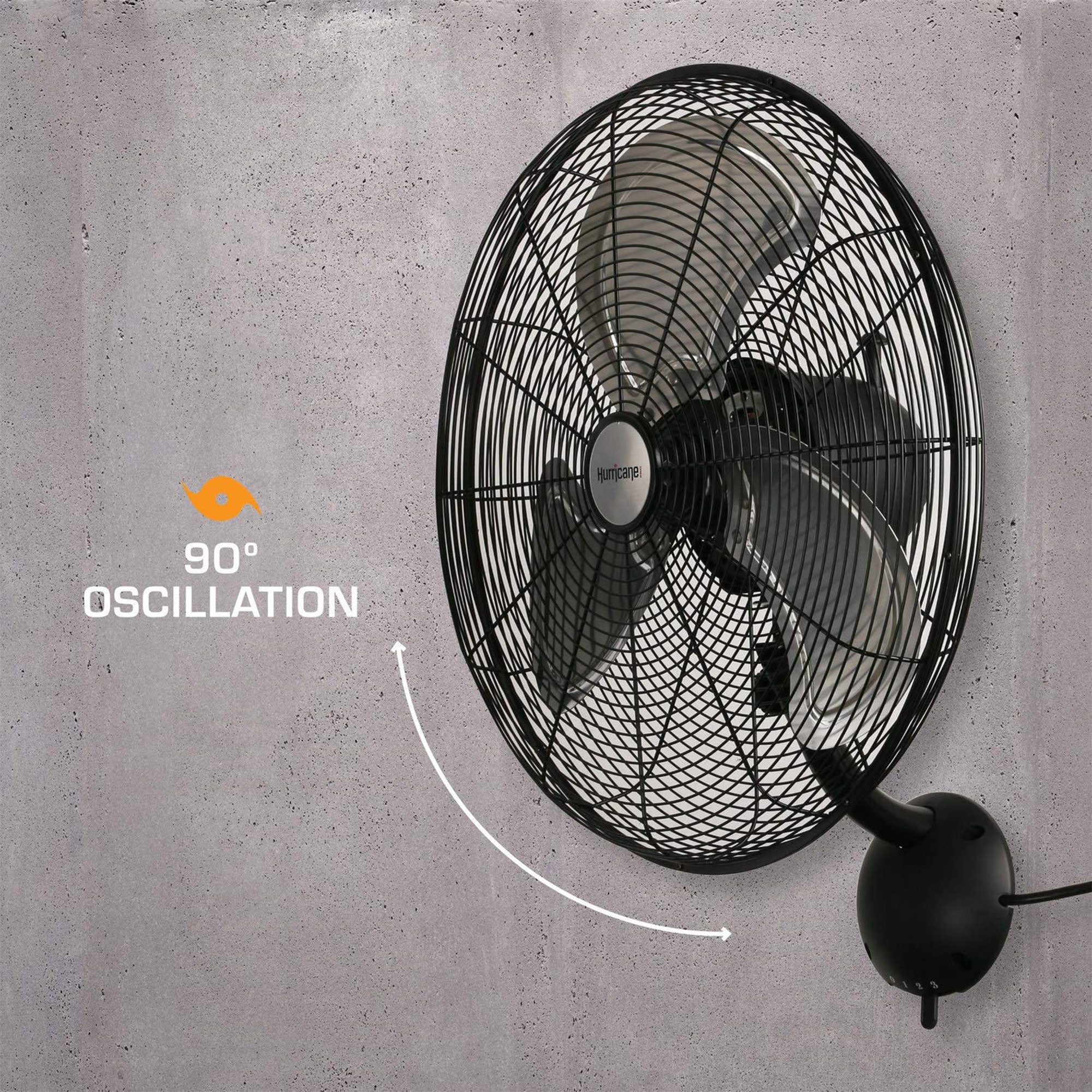 Hurricane 20 Inch Pro Series Metal Wall Mount Heavy Duty Hydroponics Fan, Black