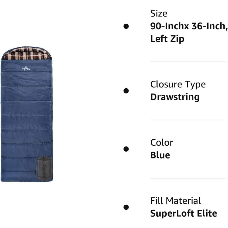 TETON Sports Celsius XL -25 Degree Left Zipper Sleeping Bag for Camping, Blue