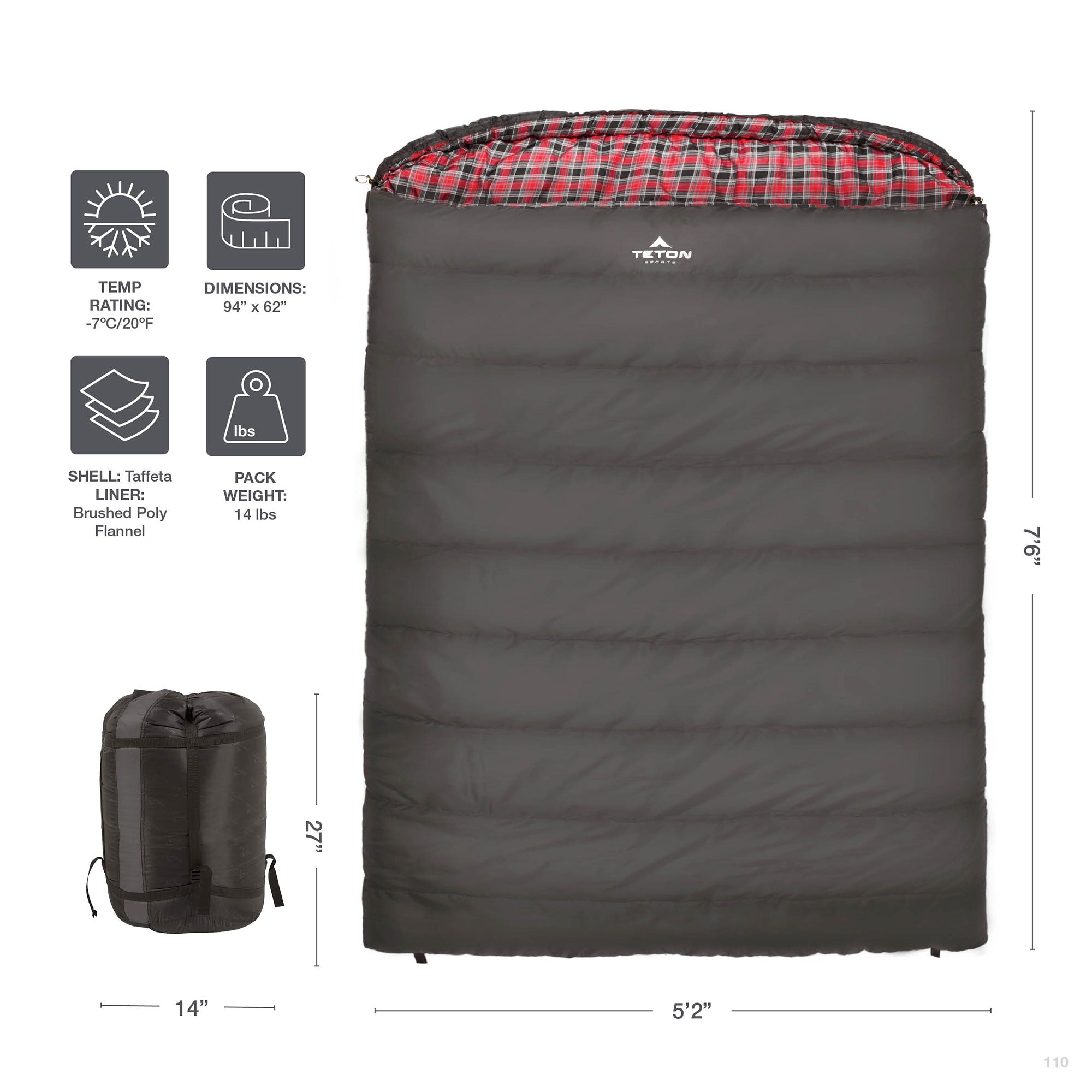 TETON Sports Mammoth 20 Degree Warm Sleeping Bags for Camping Gray (Open Box)