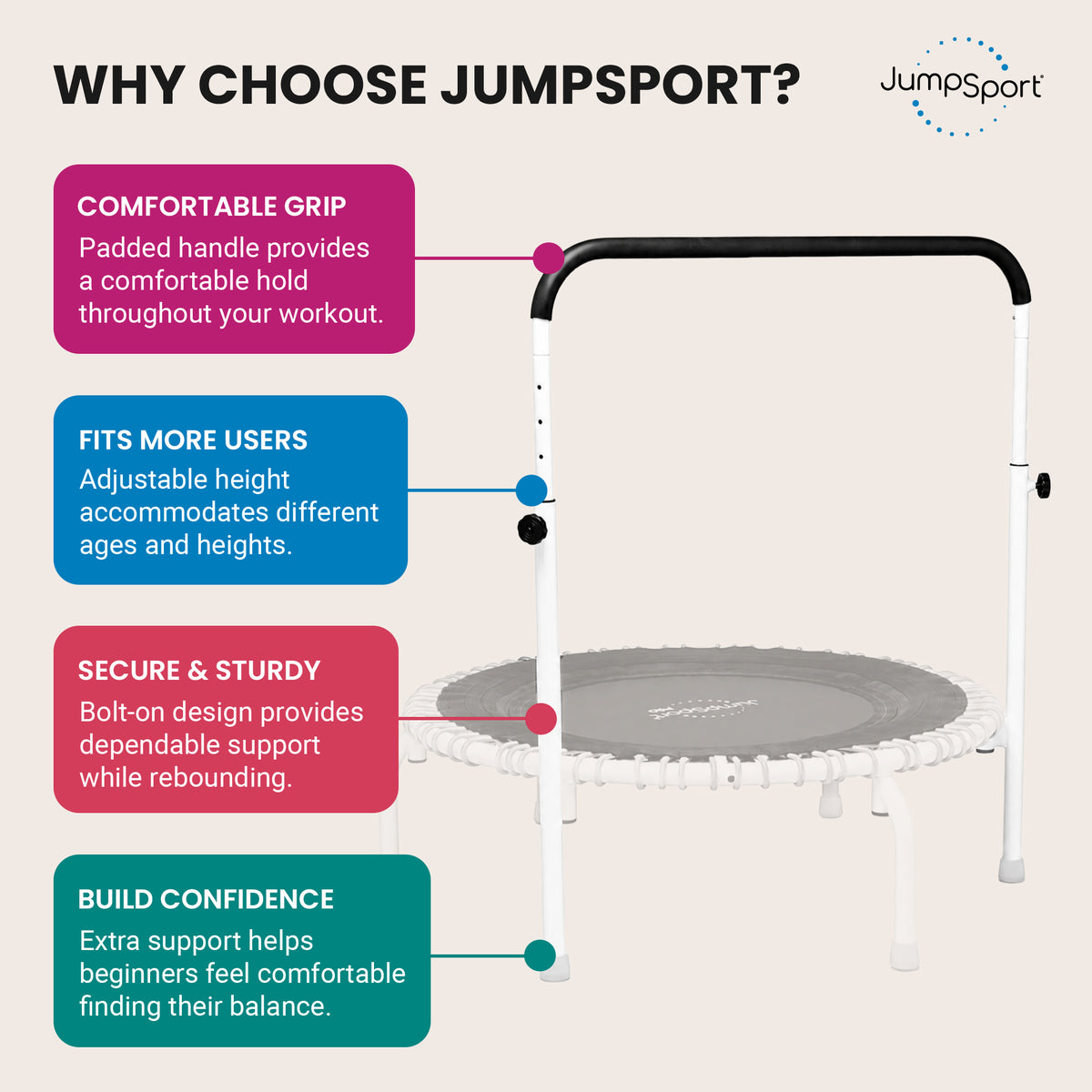 JumpSport 39" Handle Bar for Fitness Arched Leg Trampolines, White (Used)