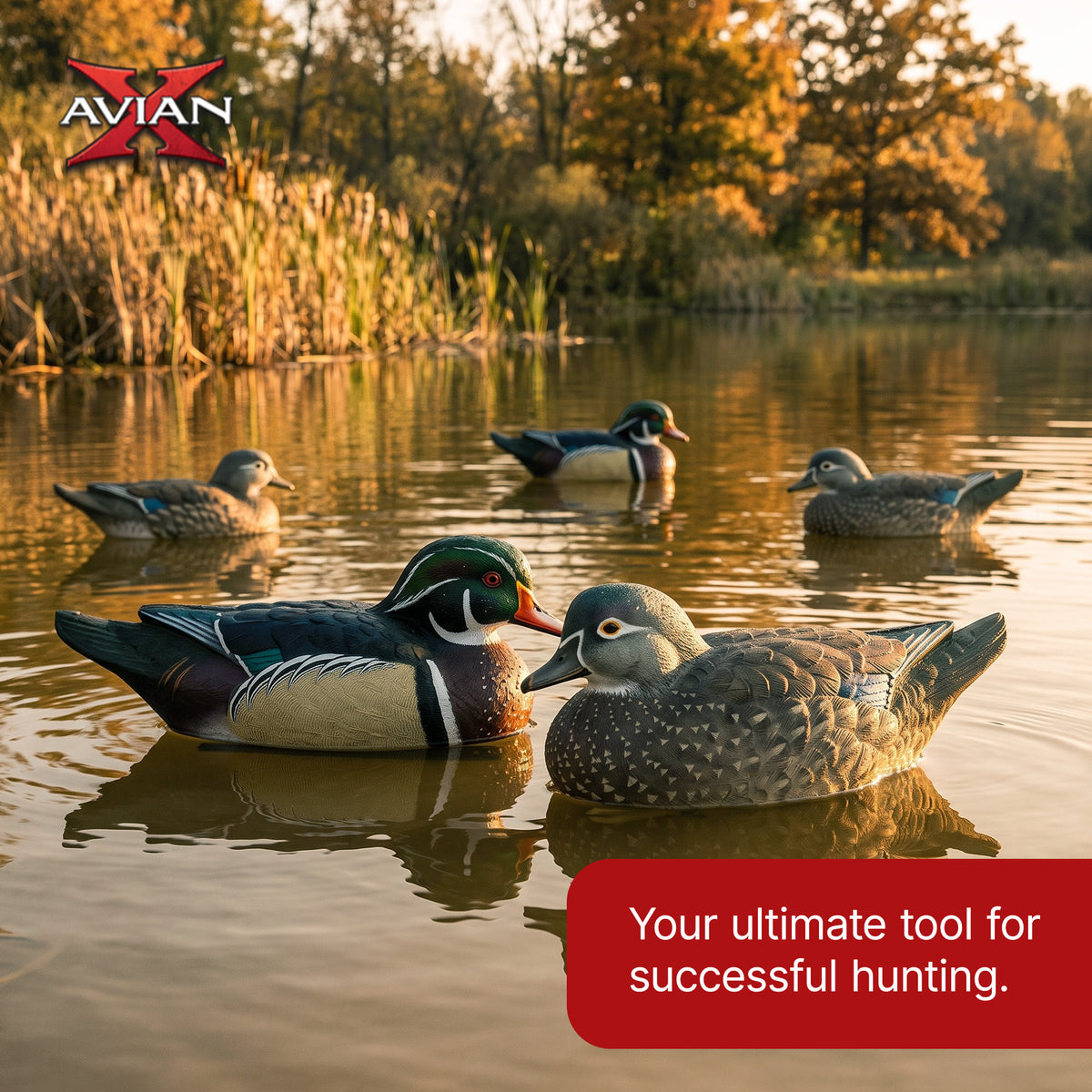 Avian X Topflight Wood Ducks, Realistic Floating Decoys, 6 Pack, Multicolor