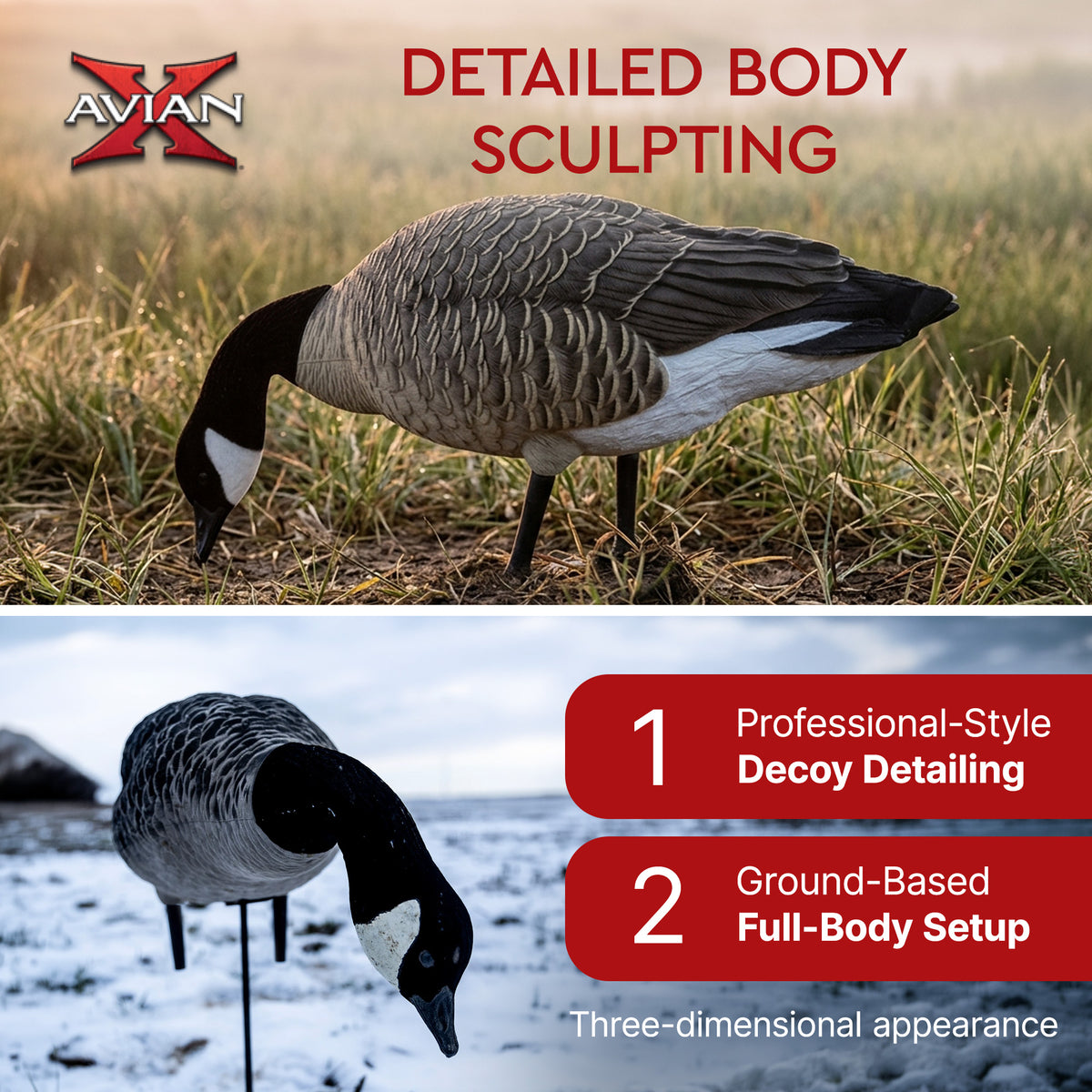Avian X AXF Lessers Flocked Full Body Lifelike Goose Hunting Decoys, 12 Pack