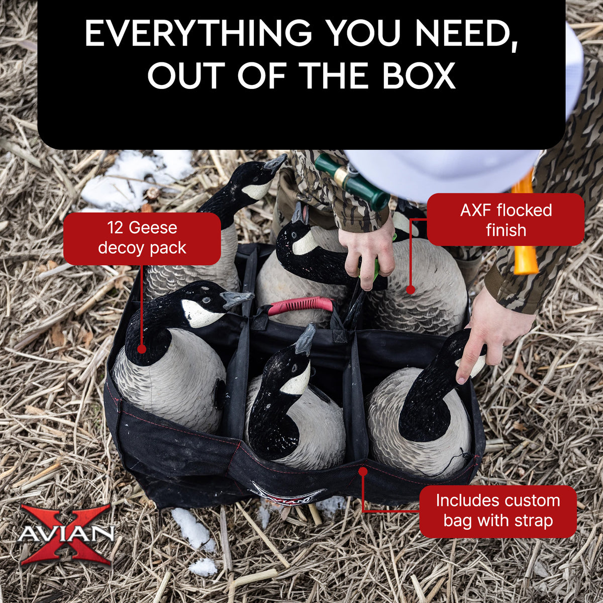 Avian X AXF Lessers Flocked Full Body Lifelike Goose Hunting Decoys, 12 Pack