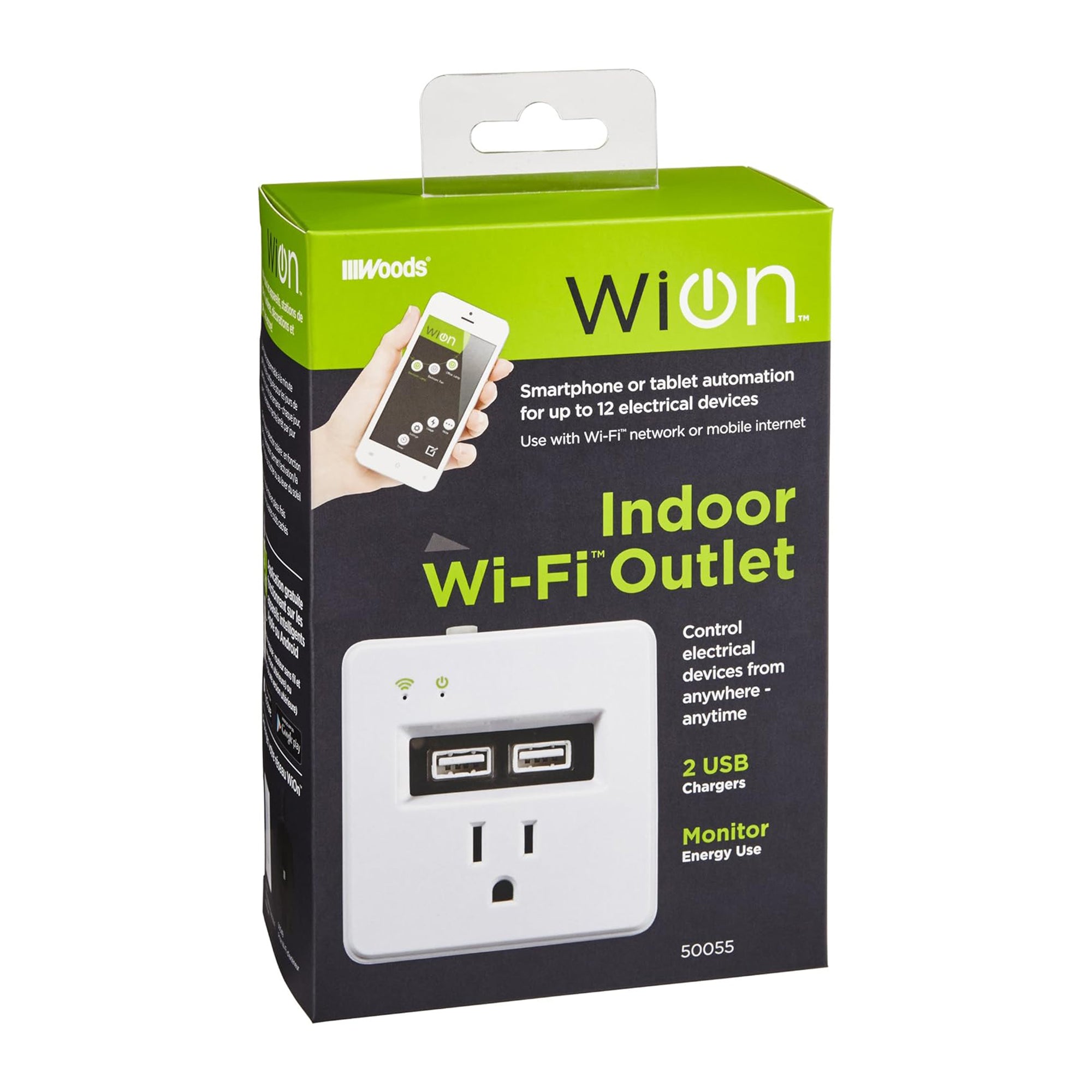 Wion 15 Amp Grounded WiFi Receptacle, 2 USB Ports, On/Off Settings (Open Box) - VMInnovations