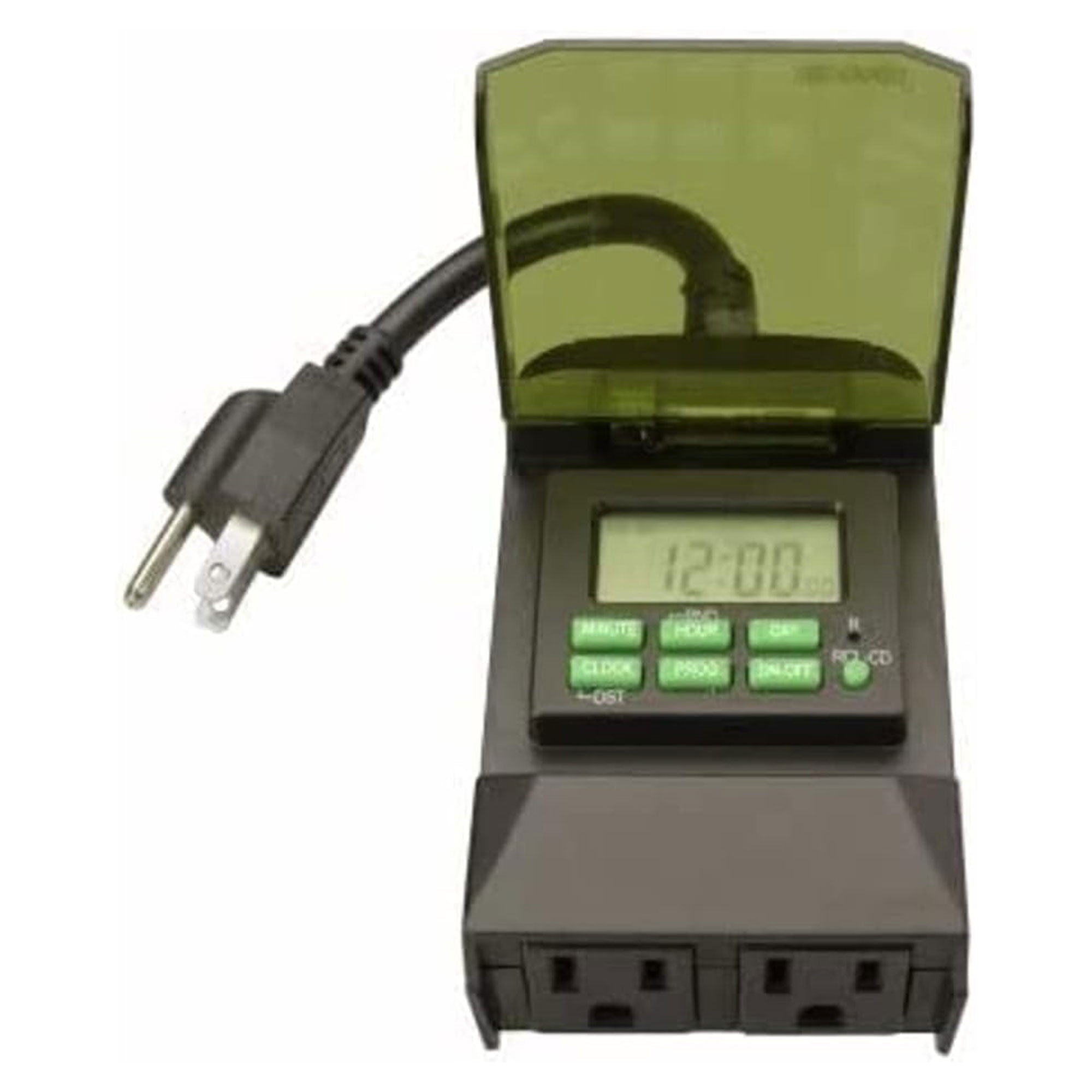 Woods 0.5 Horsepower Heavy Duty Outdoor 7 Day Digital 2 Outlet Timer, Black - VMInnovations
