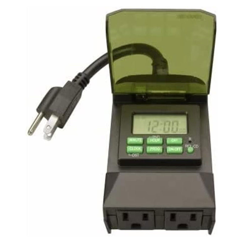Woods 0.5 Horsepower Heavy Duty Outdoor 7 Day Digital 2 Outlet Timer, Black