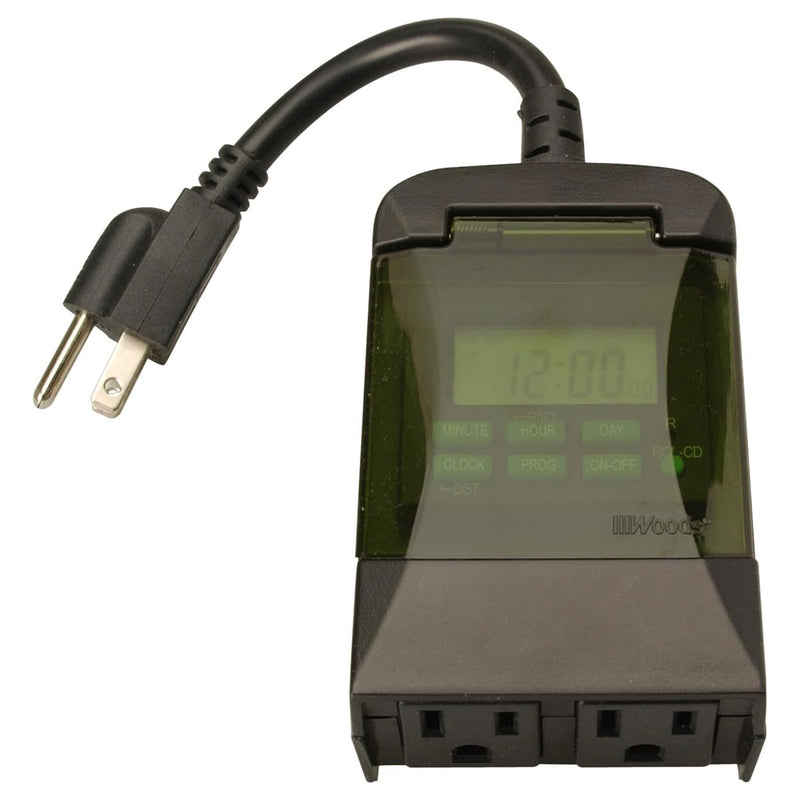Woods 0.5 Horsepower Heavy Duty Outdoor 7 Day Digital 2 Outlet Timer, Black
