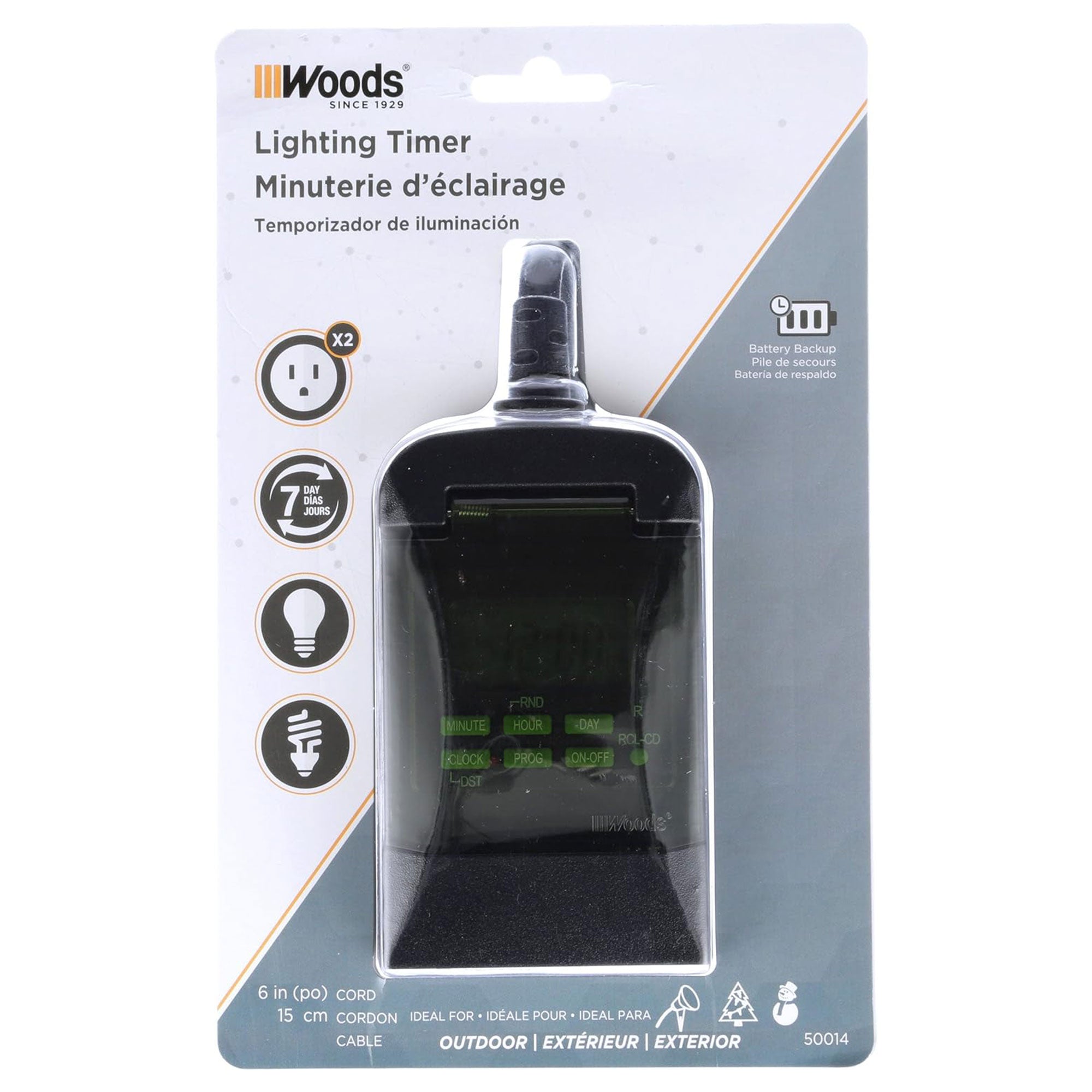 Woods 0.5 Horsepower Heavy Duty 7 Day Digital 2 Outlet Timer, Black (Open Box) - VMInnovations